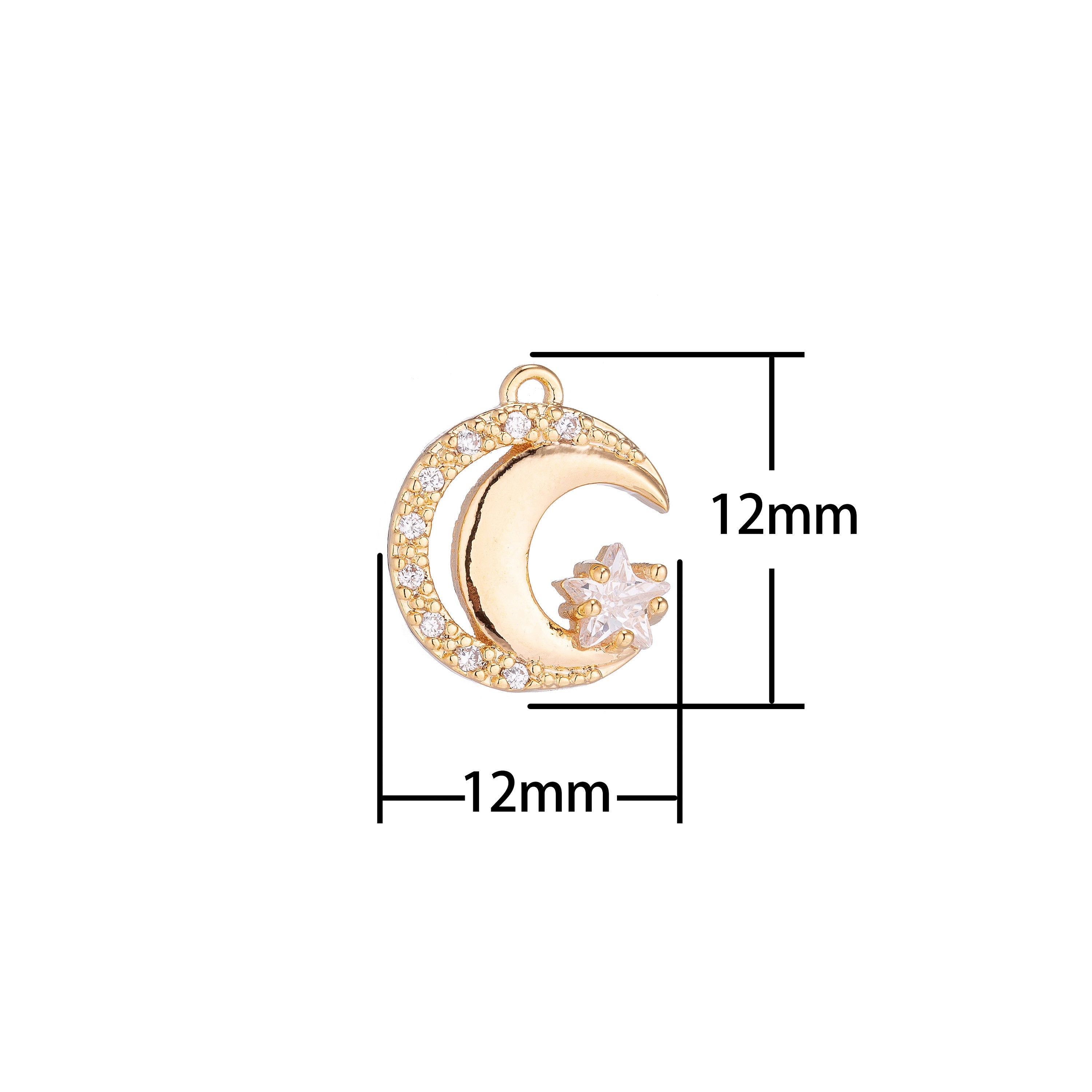 18K Gold Filled Crescent Moon Star Pendant, dainty Celestial Moon Charm Gold with micro Pave CZ Cubic Zircon - DLUXCA