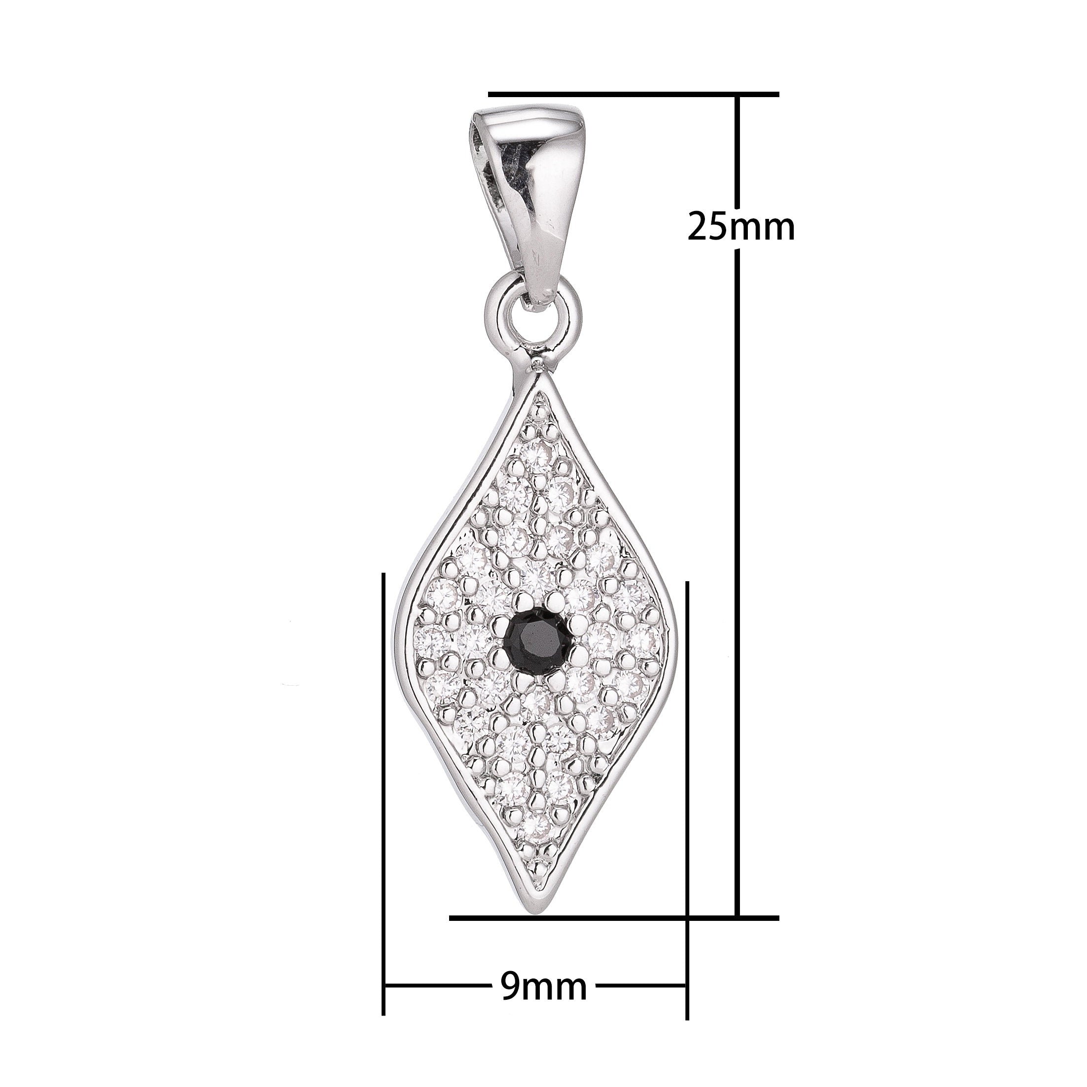 18K Gold Filled evil eye Diamond Shape Minimalist Simple Cubic Zirconia Necklace Pendant Bracelet Earring Charm Bails for Jewelry Making H-931