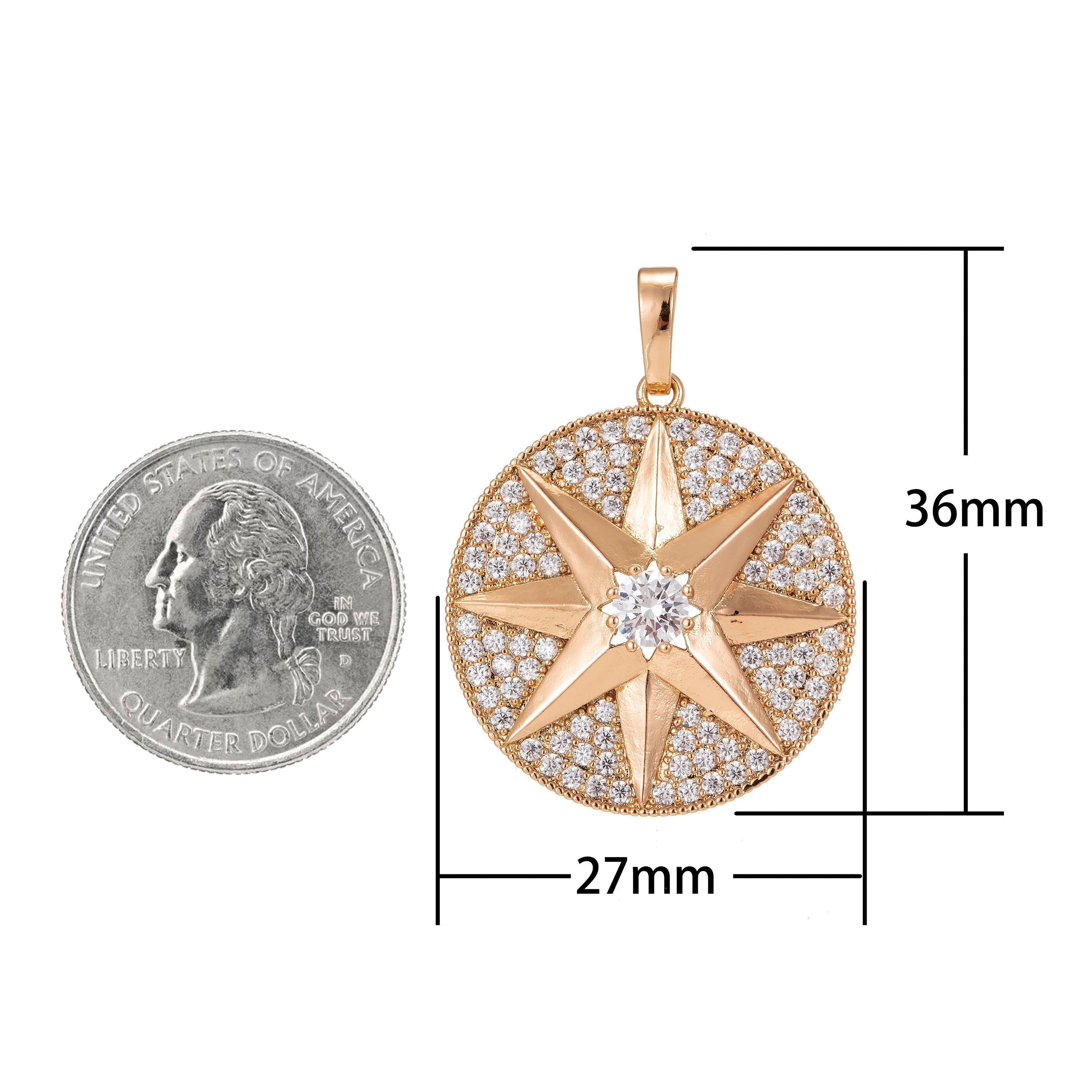 Silver Star Pendant Eight-pointed star Medallion Charm Gold Filled Star Micro Pave Star Pendant Cubic Starburst Charm Celestial Jewelry I-216 I-218