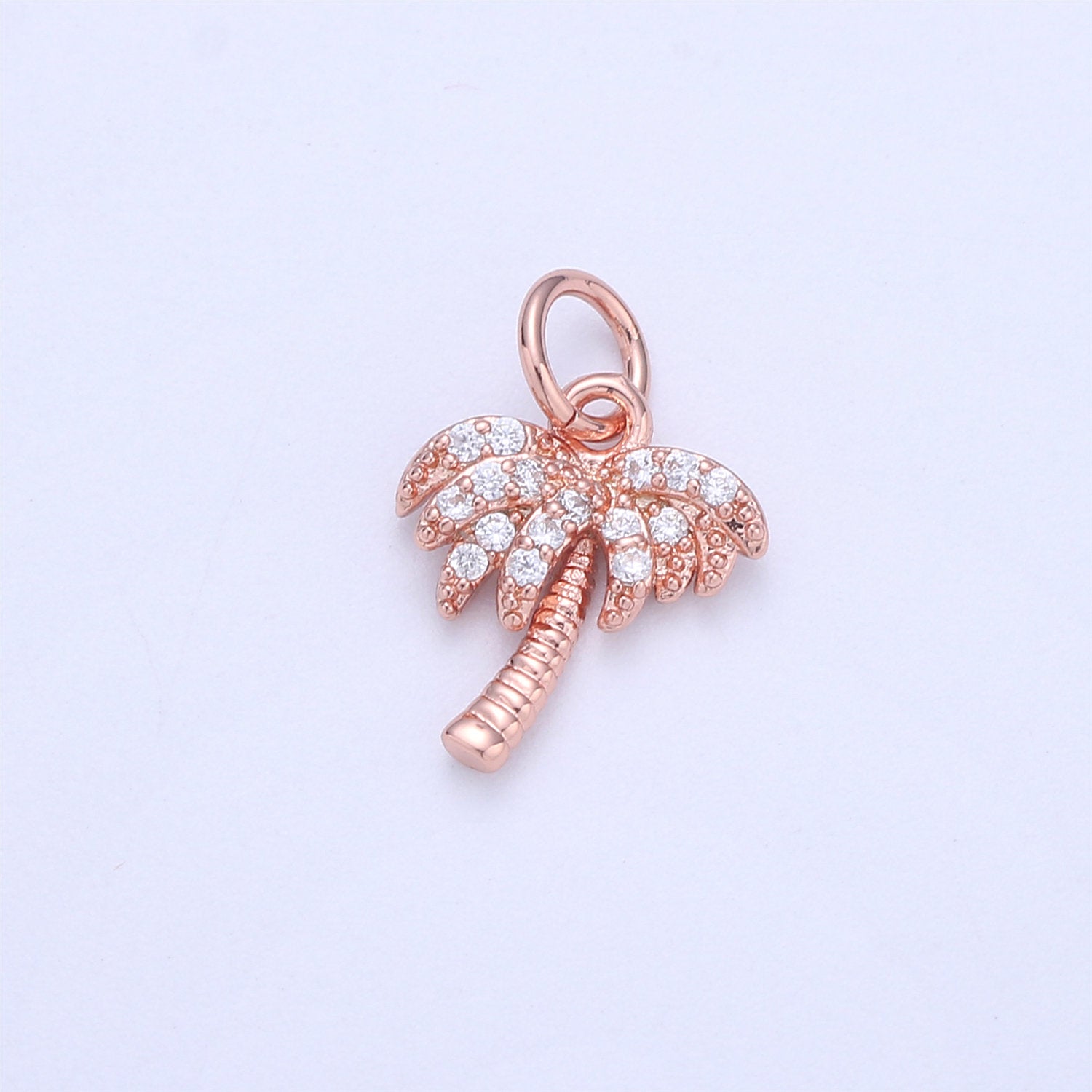 Dainty Gold, Rose Gold, Black, Silver Palm Tree Charm - Pendant, Micro Pave Cubic CZ Crystal Pendant Gold filled, C-841