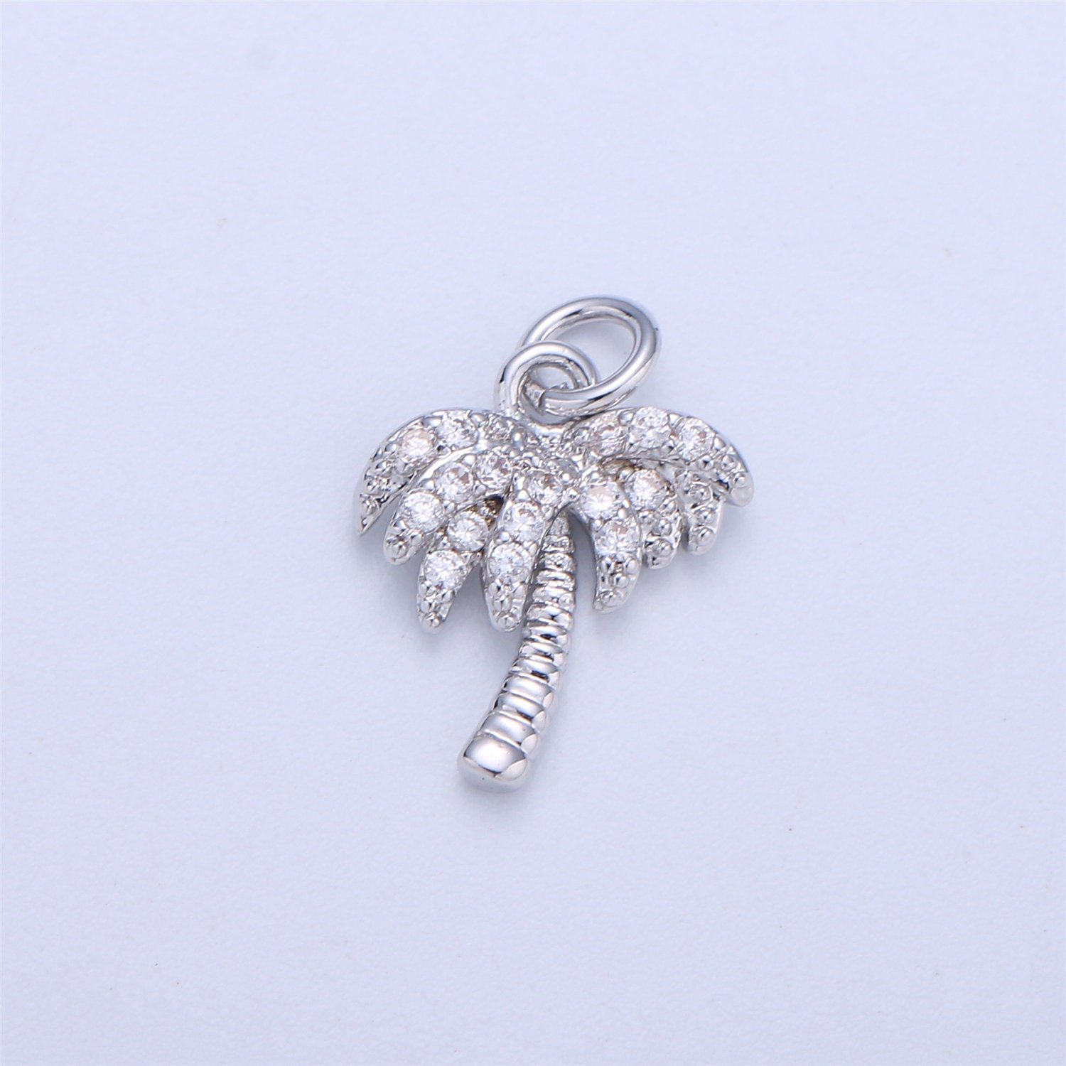 Dainty Gold, Rose Gold, Black, Silver Palm Tree Charm - Pendant, Micro Pave Cubic CZ Crystal Pendant Gold filled, C-841