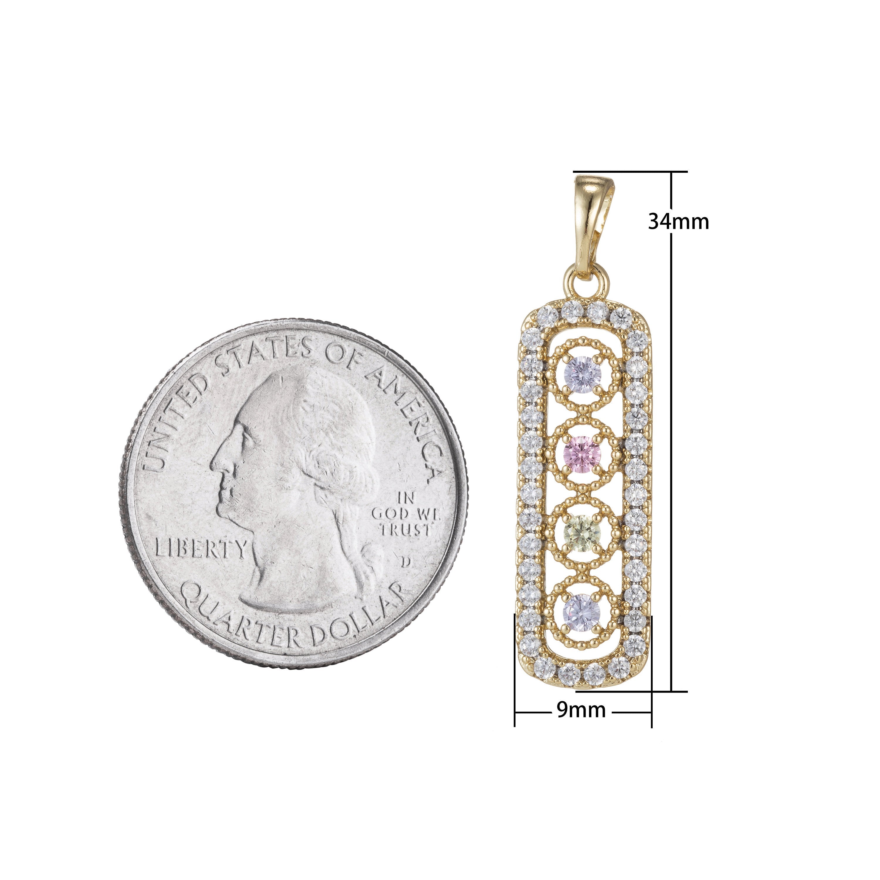 1pc 14k Gold Filled Micro Pave Cubic Zirconia Bar Pendant Charm, Micro Pave CZ Pendant Charm, Gold Filled Pendant, For DIY Jewelry - DLUXCA