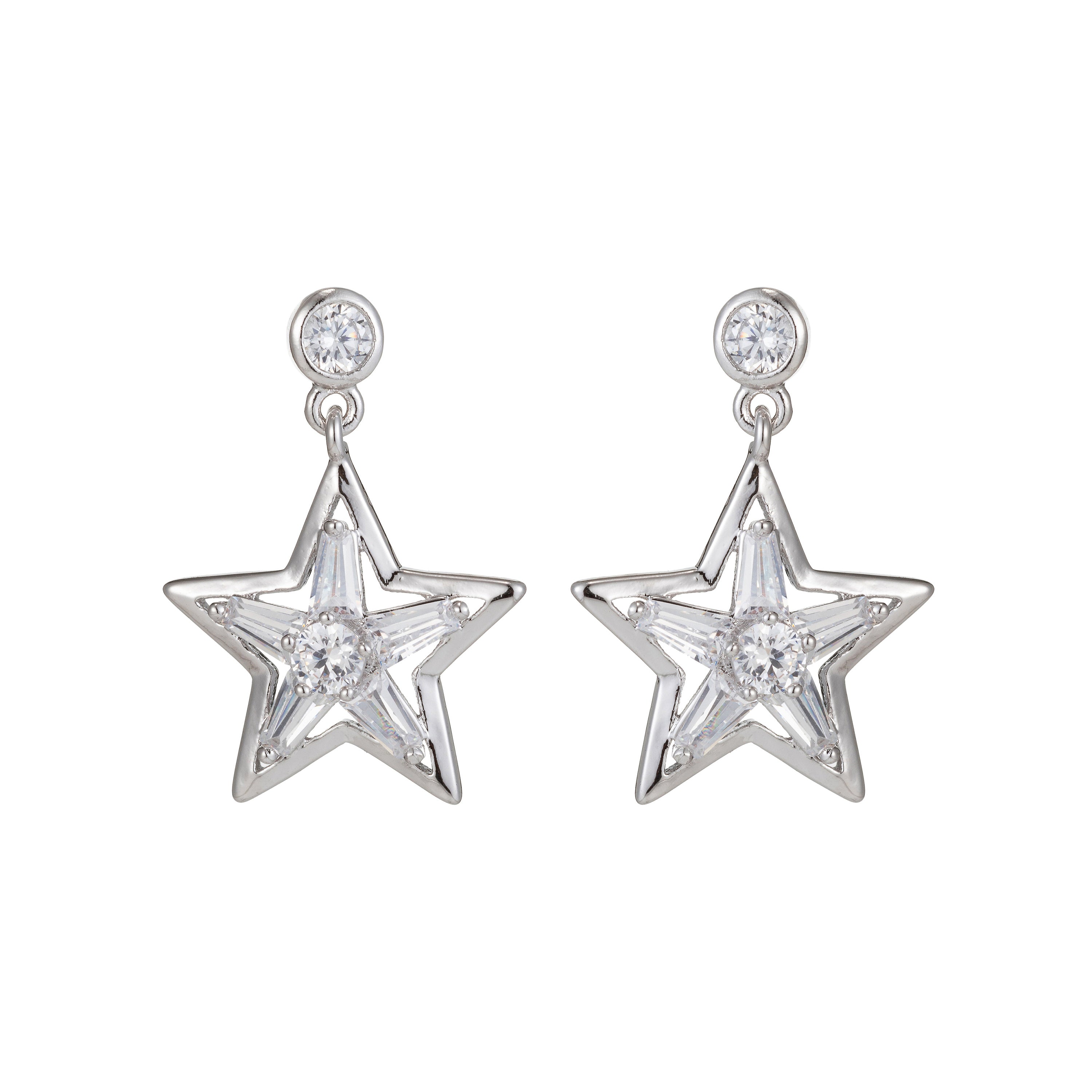 Silver Star Stud, Star Dangle, star charm earrings, star Studs earrings, Dangle Stud Cubic Star charm earrings, Statement Earring, EARRING-1041 - DLUXCA