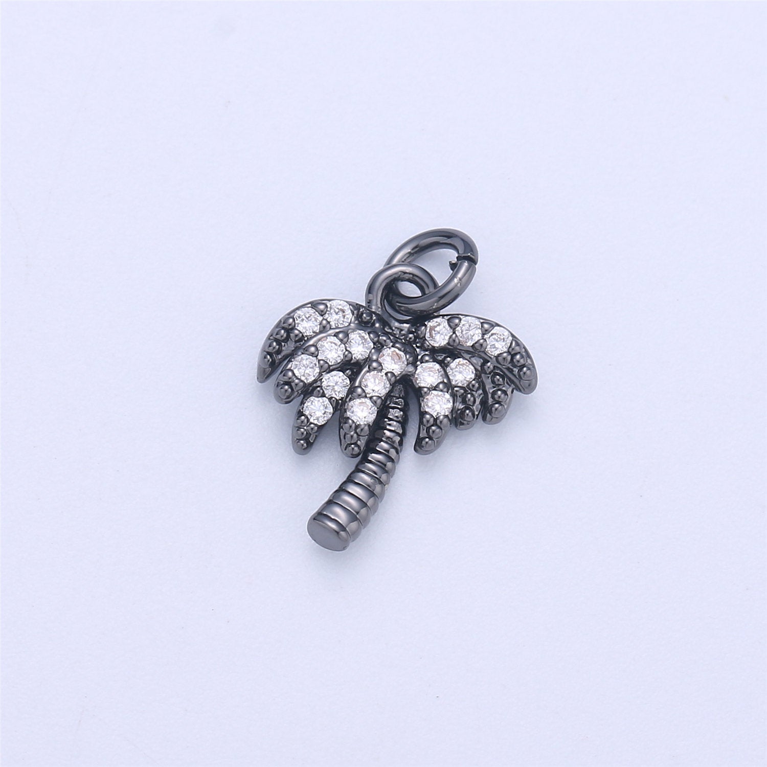 Dainty Gold, Rose Gold, Black, Silver Palm Tree Charm - Pendant, Micro Pave Cubic CZ Crystal Pendant Gold filled, C-841