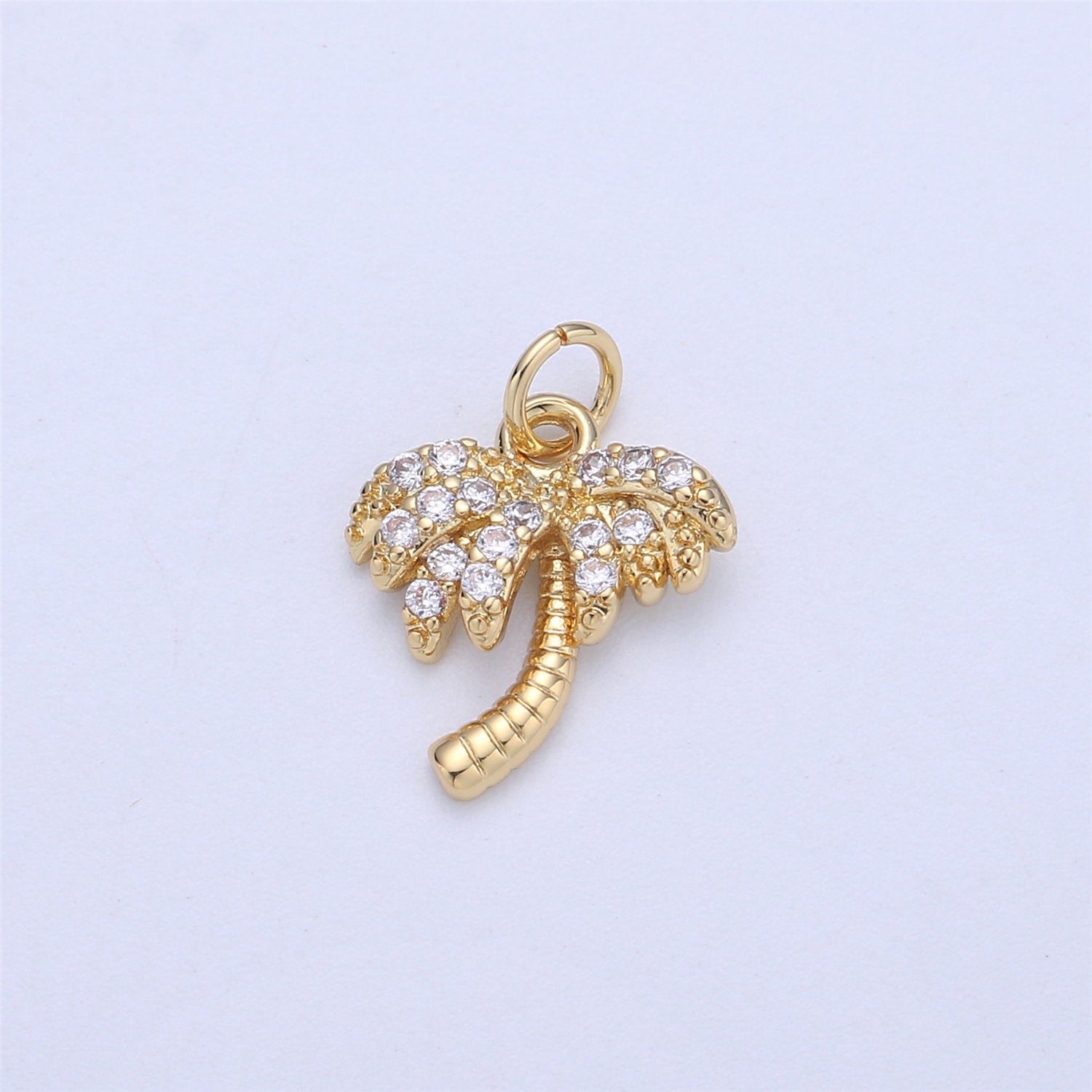 Dainty Gold, Rose Gold, Black, Silver Palm Tree Charm - Pendant, Micro Pave Cubic CZ Crystal Pendant Gold filled, C-841