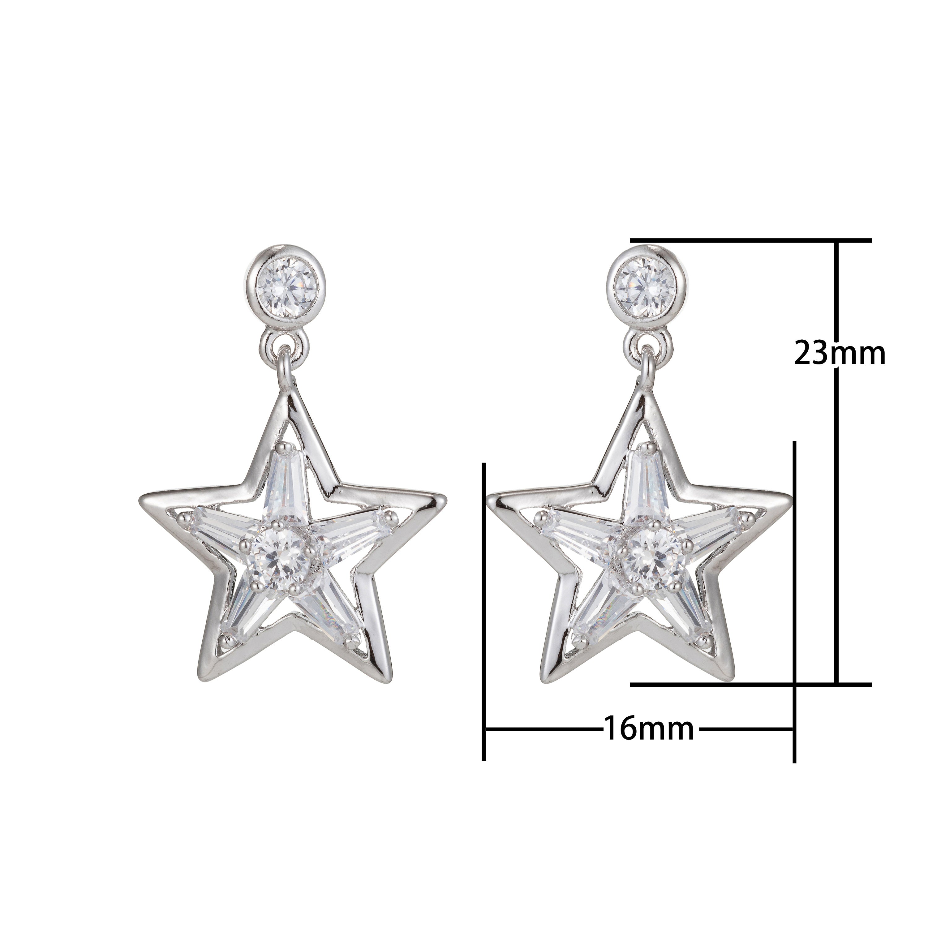 Silver Star Stud, Star Dangle, star charm earrings, star Studs earrings, Dangle Stud Cubic Star charm earrings, Statement Earring, EARRING-1041 - DLUXCA