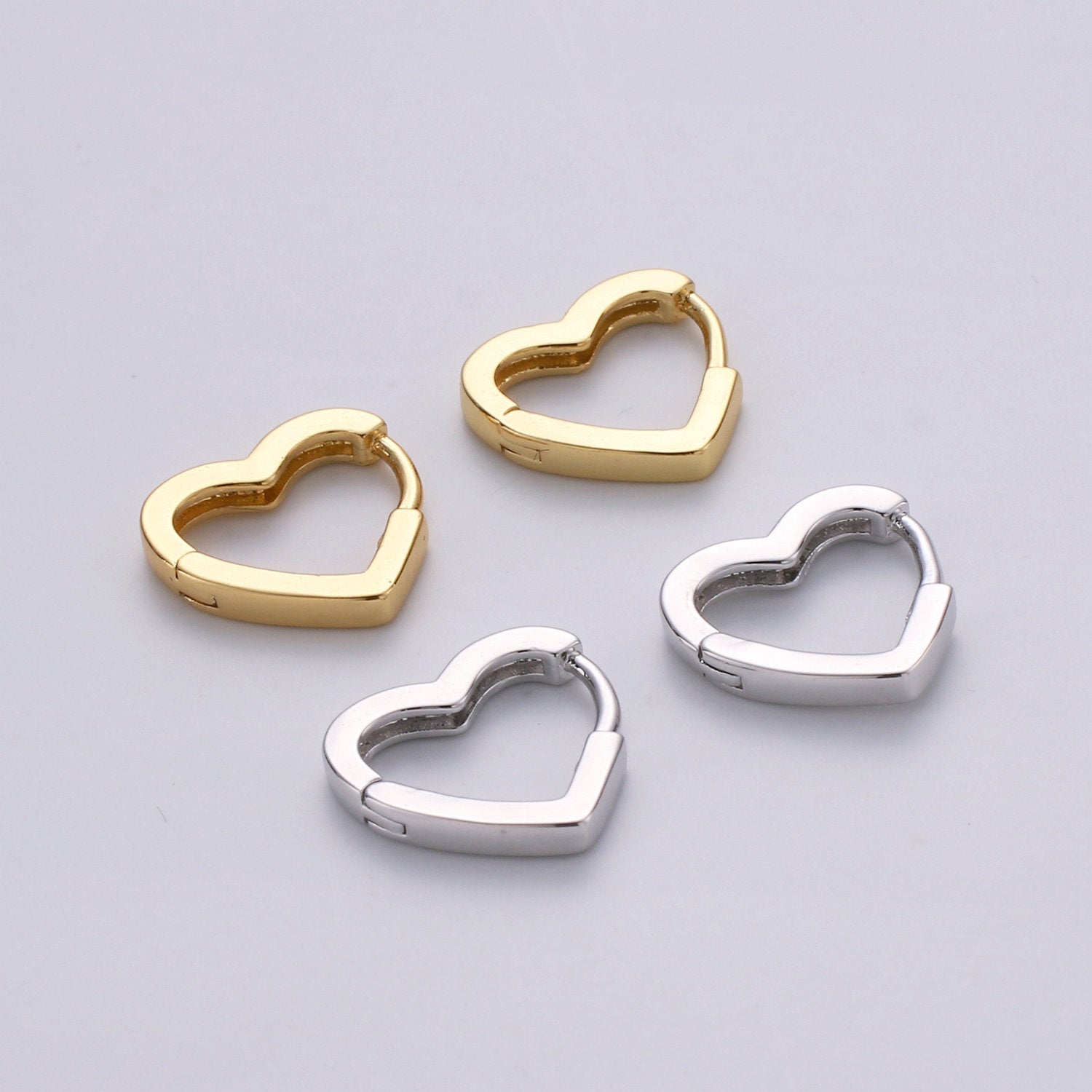 1 pair Dainty Gold Heart Hoop Earrings, Small Gold One Touch Hoops, Heart Earring Gift For Her 24k Gold Filled Earring - DLUXCA