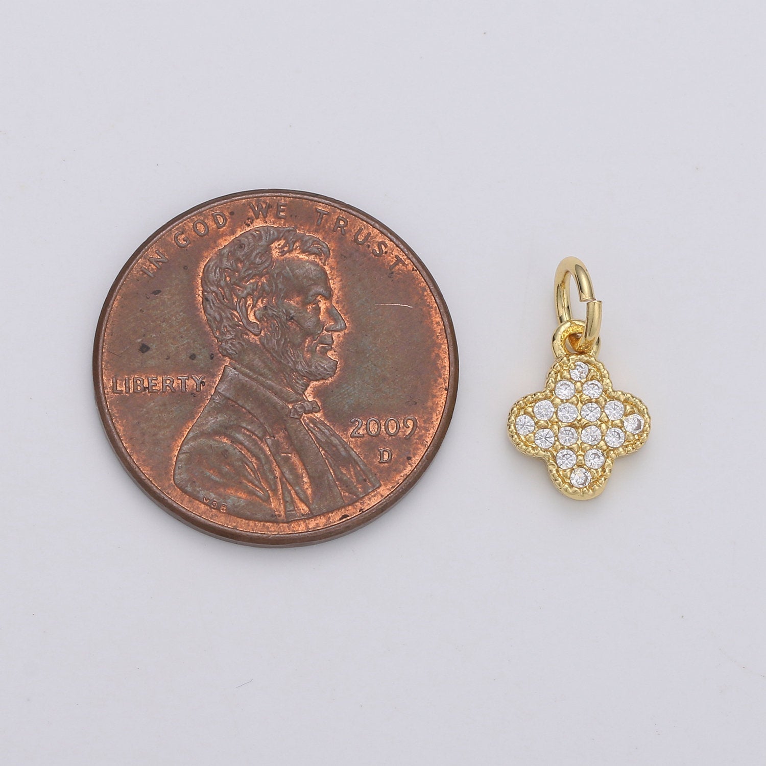 Dainty Tiny Small Clover Charm Micro Pave Clover Pendant Cubic CZ Four leaf petal charm for DIY Jewelry Making 24k Gold Filled Findings D-115
