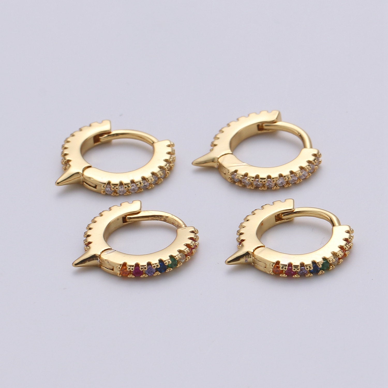 1 pair Spike Gold hoop earrings - huggie hoops earrings - Dainty hoops Earring - Tiny hoops Thin hoops Minimalist Jewelry Micro Pave Earring - DLUXCA