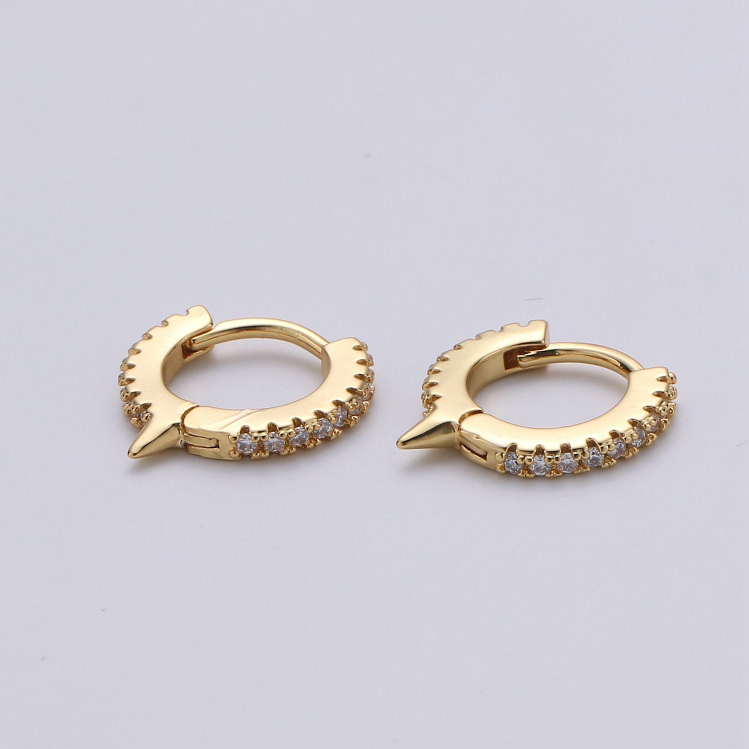 1 pair Spike Gold hoop earrings - huggie hoops earrings - Dainty hoops Earring - Tiny hoops Thin hoops Minimalist Jewelry Micro Pave Earring - DLUXCA