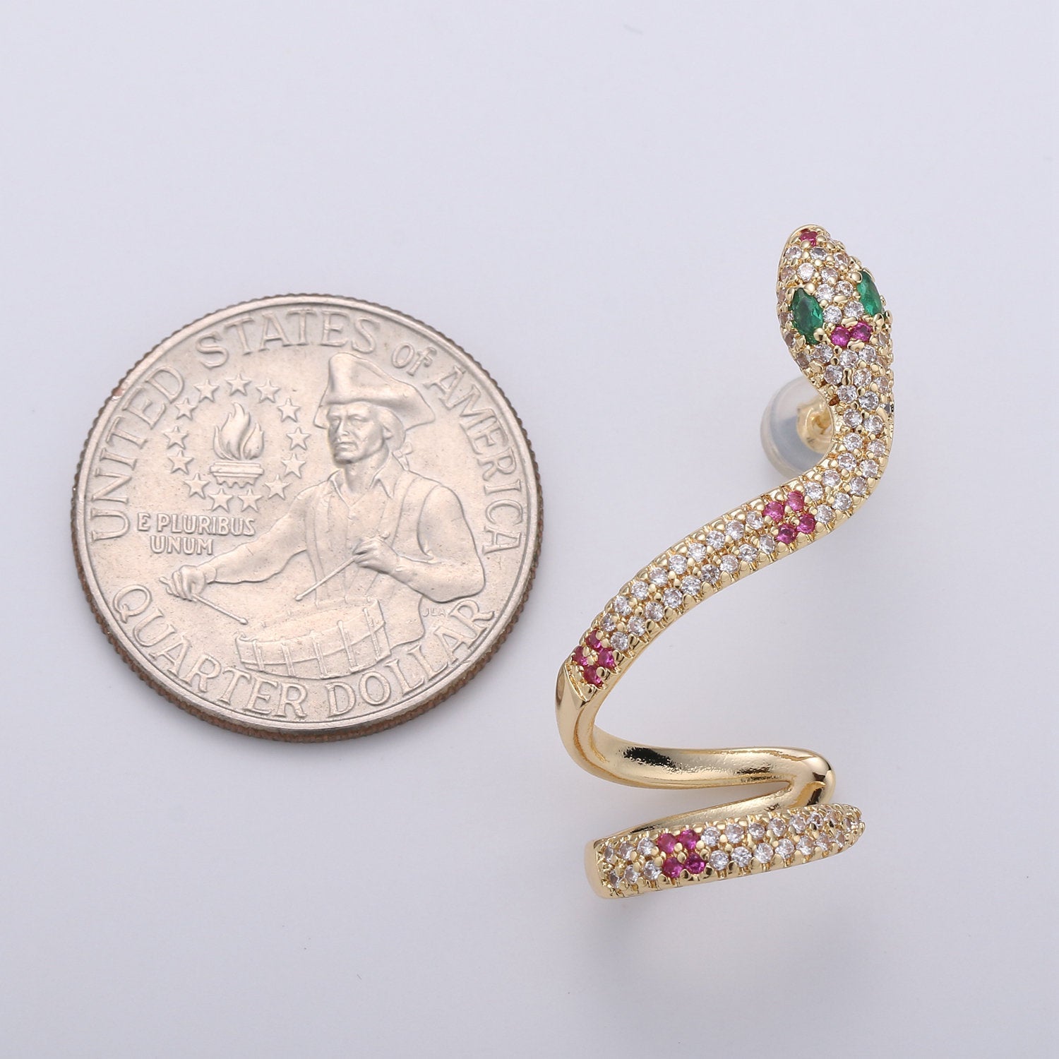 Dangle Snake Earrings, Gold Snake Earrings, Snake Stud Earrings, Snake Drop Earrings, Gold Snake Stud Micro Pave CZ Serpent Stud Earring Q-088