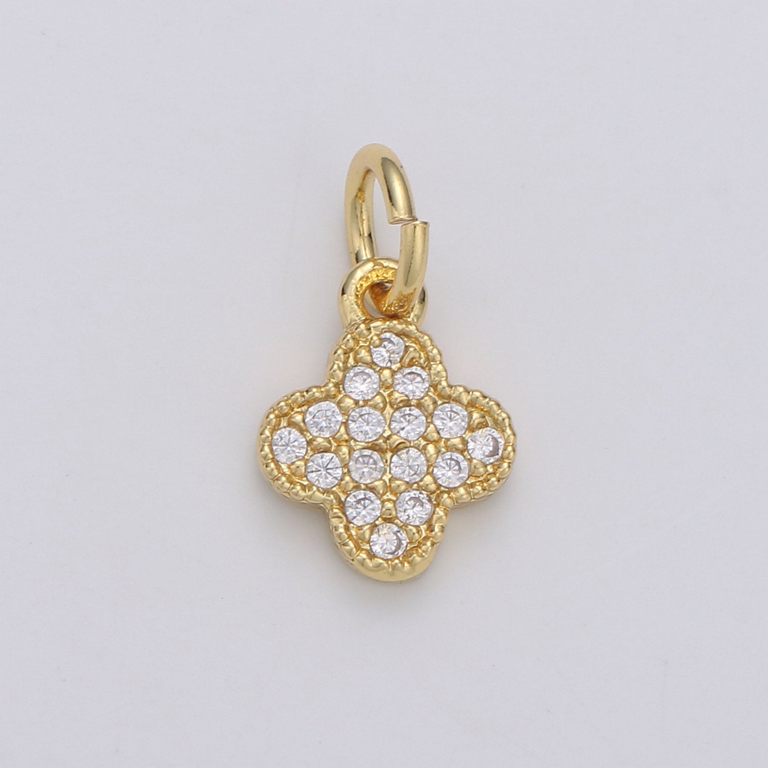 Dainty Tiny Small Clover Charm Micro Pave Clover Pendant Cubic CZ Four leaf petal charm for DIY Jewelry Making 24k Gold Filled Findings D-115
