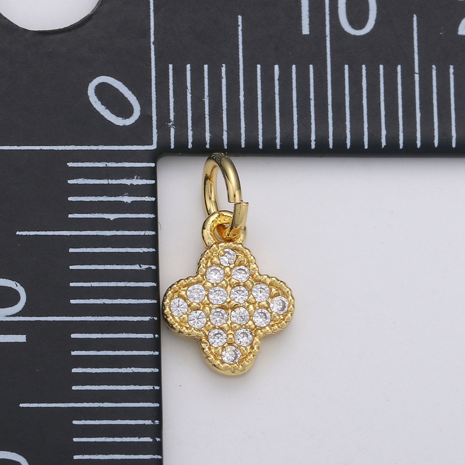 Dainty Tiny Small Clover Charm Micro Pave Clover Pendant Cubic CZ Four leaf petal charm for DIY Jewelry Making 24k Gold Filled Findings D-115