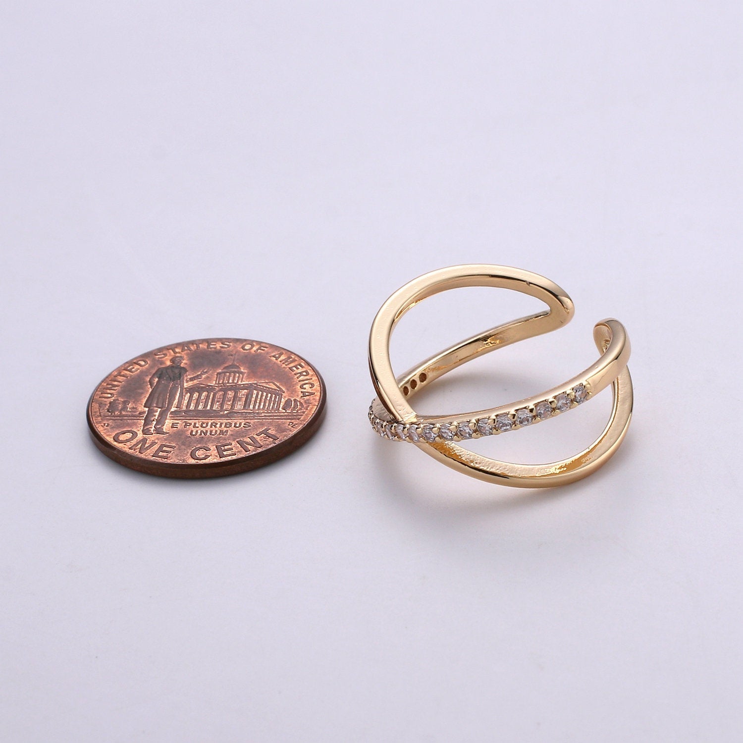 Gold Infinity Ring | Criss Cross Ring | Dainty Fine Ring or Delicate Thumb Ring | Open Ring | Adjustable Ring | Micro Pave CZ Ring - DLUXCA