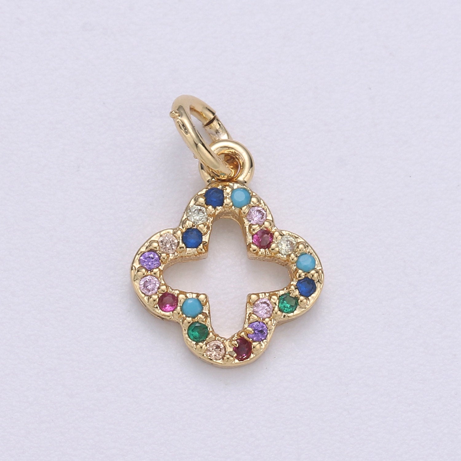 Quatrefoil CLOVER charm, Micro Pave CZ Quatrefoil Clover Pendant, Four Leaf Clover Charm, Quatrefoil Charm in 14k gold filled - DLUXCA