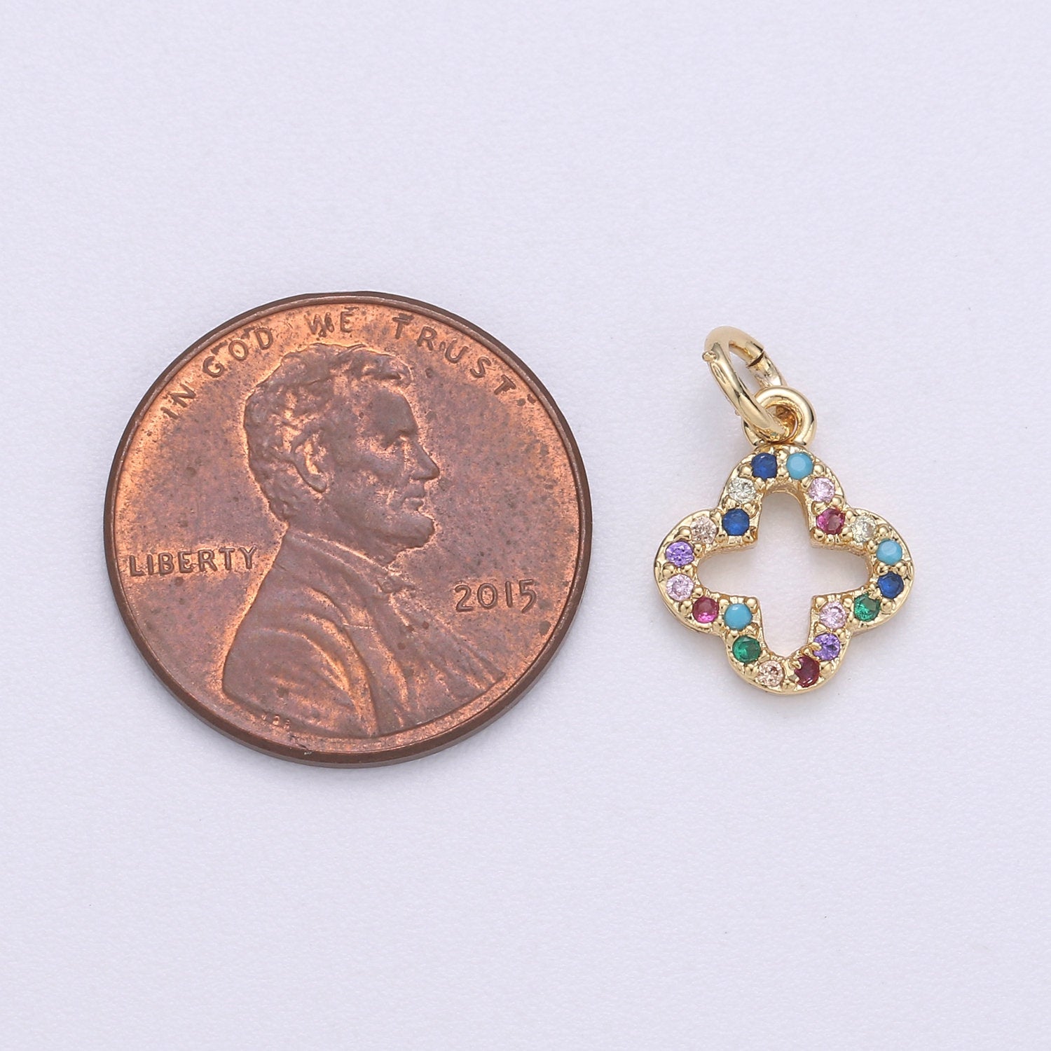 Quatrefoil CLOVER charm, Micro Pave CZ Quatrefoil Clover Pendant, Four Leaf Clover Charm, Quatrefoil Charm in 14k gold filled - DLUXCA