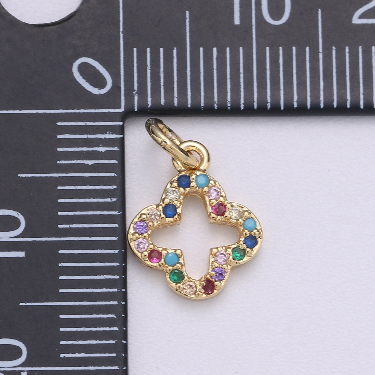 Quatrefoil CLOVER charm, Micro Pave CZ Quatrefoil Clover Pendant, Four Leaf Clover Charm, Quatrefoil Charm in 14k gold filled - DLUXCA