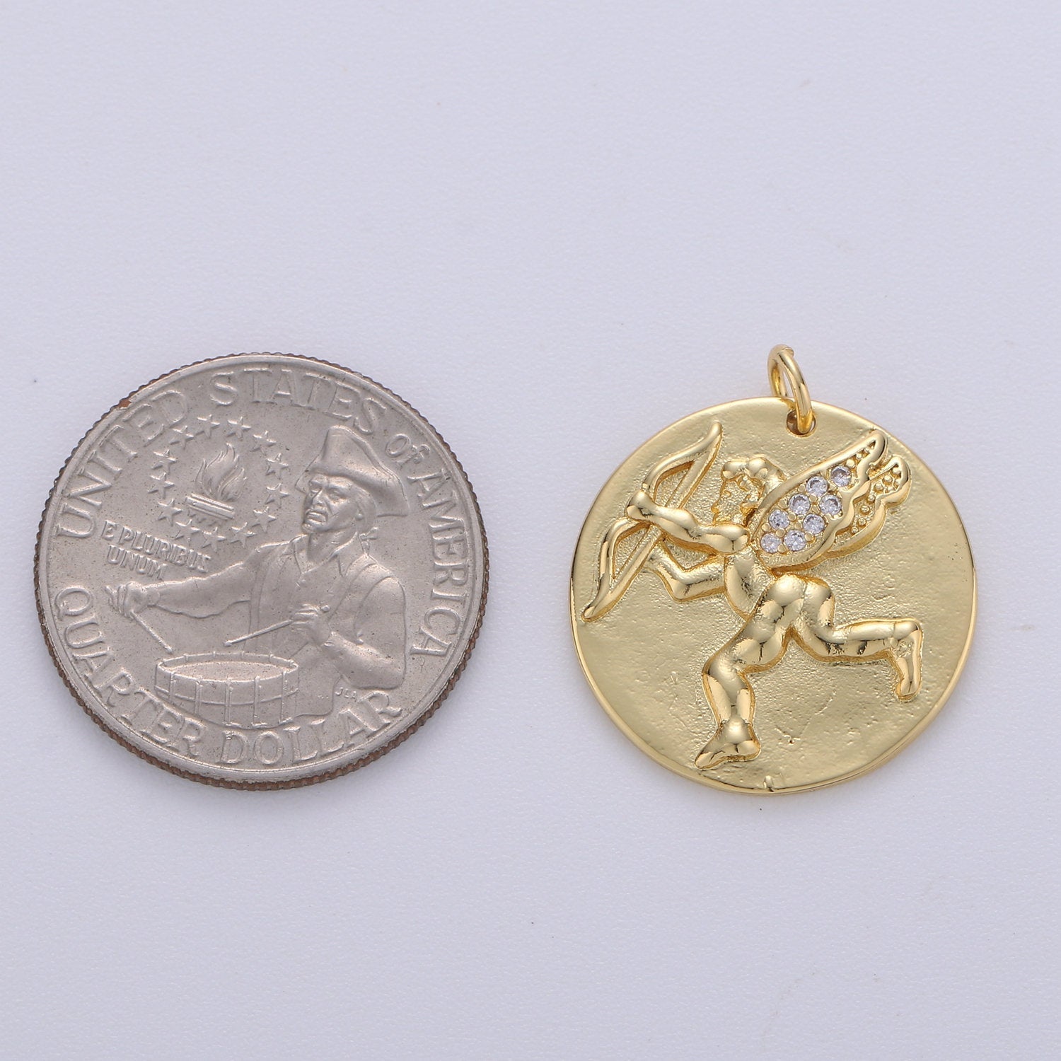14K Gold Filled Cupid Charm- Medallion Cupid Pendant - Dainty Micro pave Charm - for Necklace Bracelet Earring Component - DLUXCA