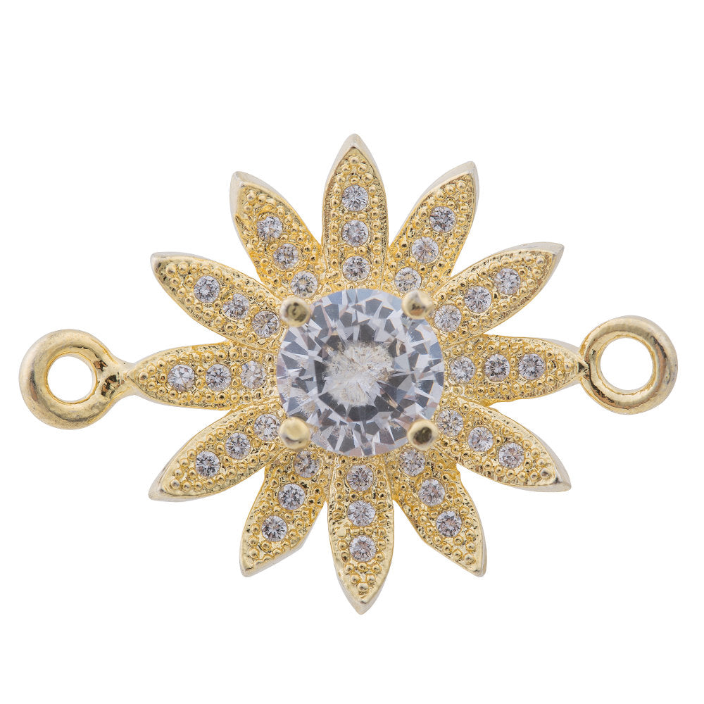 Cubic Zirconia Sunflower Girasol Fauna Daisy Flower Gold Filled Cooper Charm Connector Crystal Rhinestone Pave Czech Bracelet Design F-143