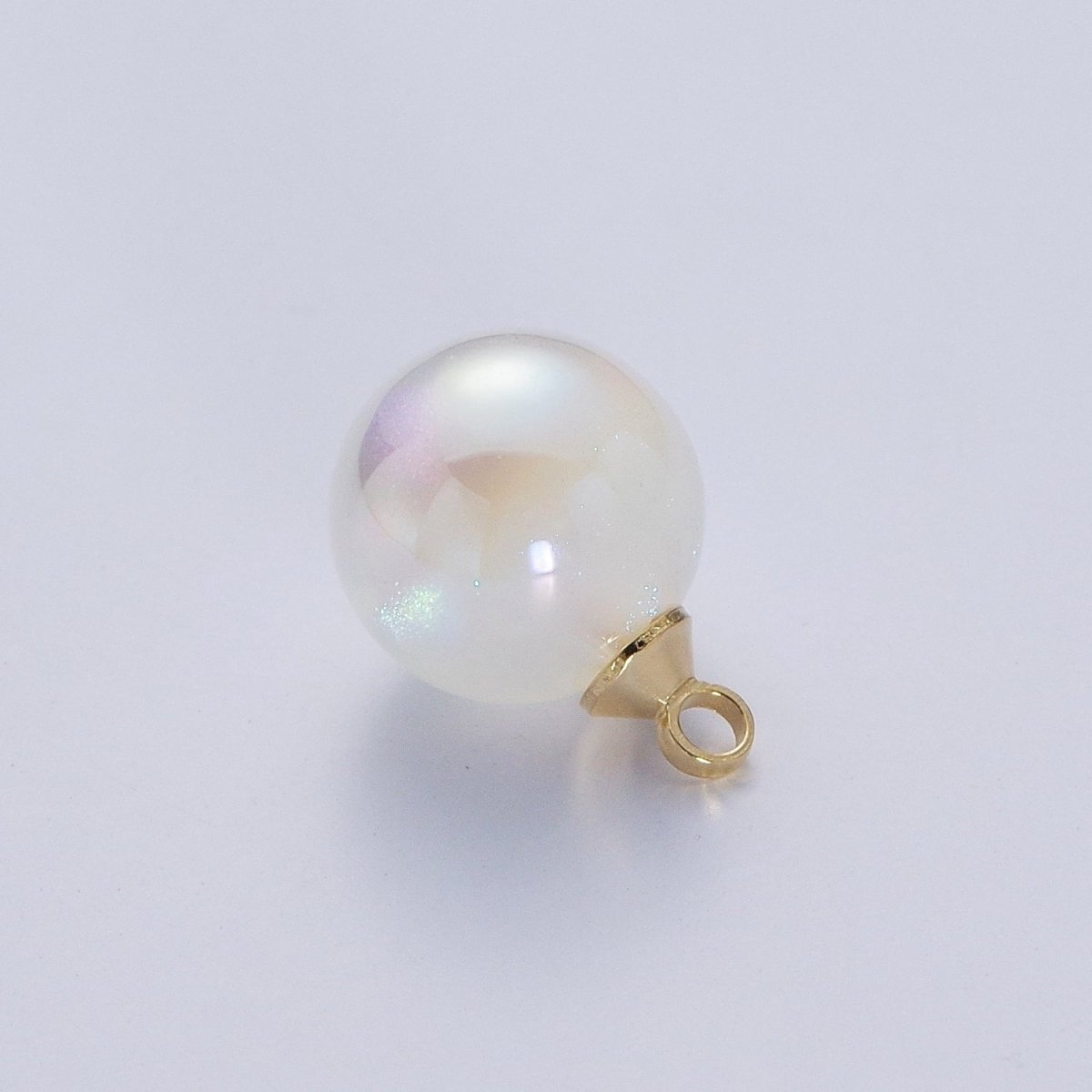 Iridescent Sparkly Blue & White Pearl Round Charm Pendant For Jewelry Making  P-1558~P-1562