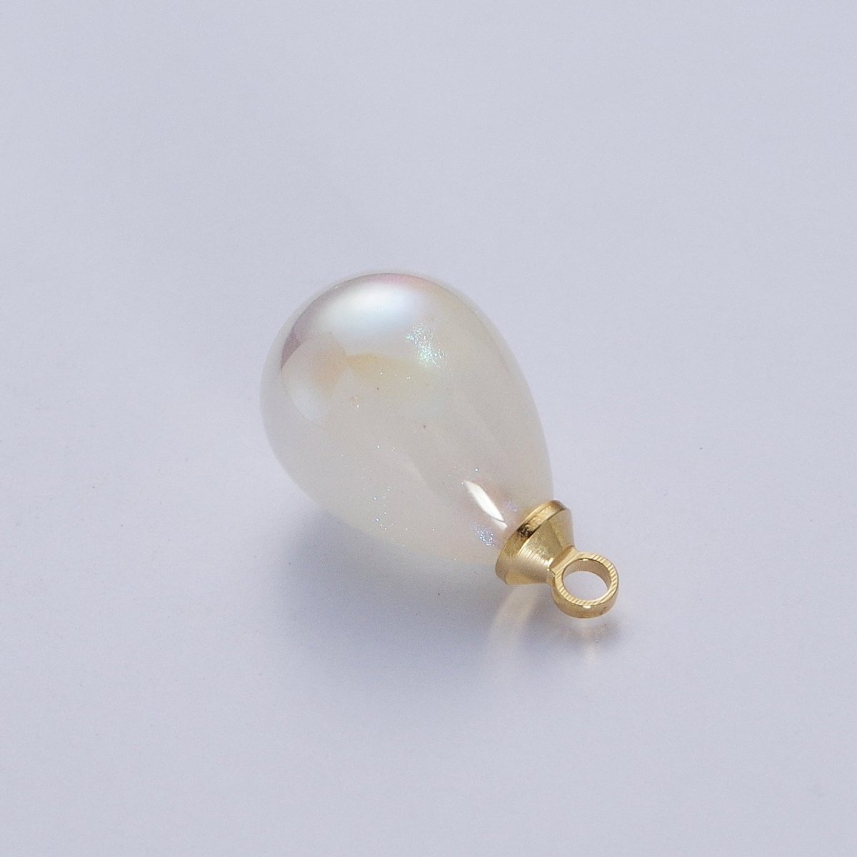 Iridescent Sparkly White Teardrop Pearl Charm Pendant For Jewelry Making P-1556 P-1557