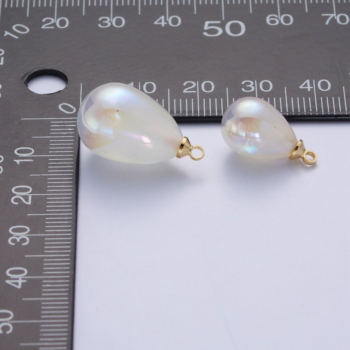 Iridescent Sparkly White Teardrop Pearl Charm Pendant For Jewelry Making P-1556 P-1557