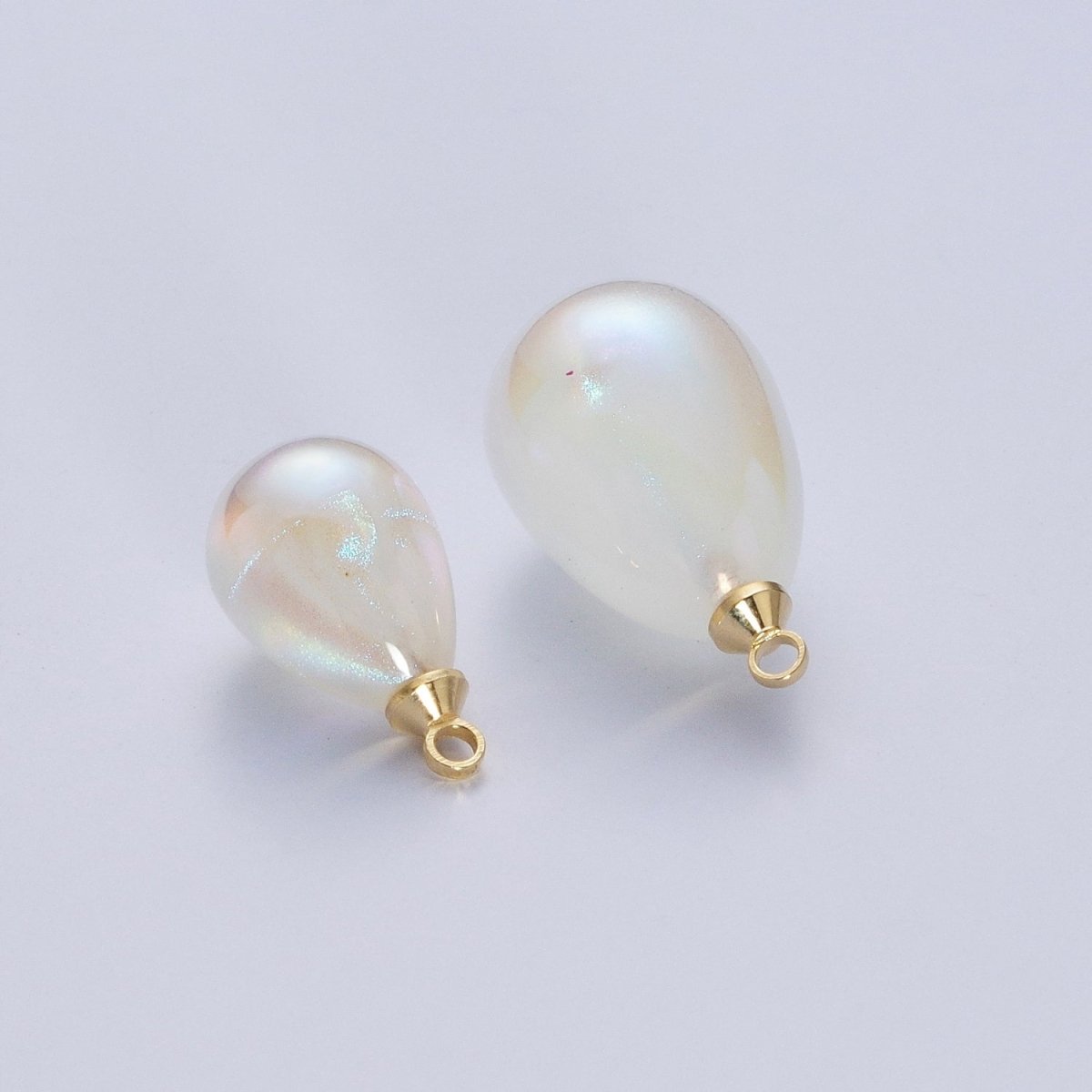 Iridescent Sparkly White Teardrop Pearl Charm Pendant For Jewelry Making P-1556 P-1557