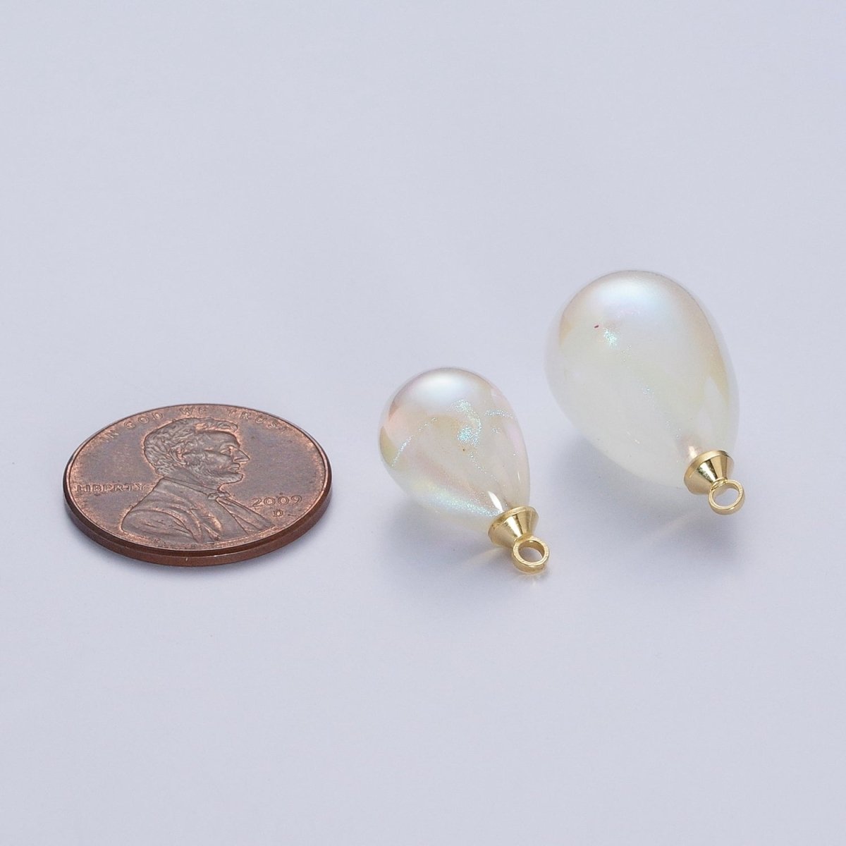 Iridescent Sparkly White Teardrop Pearl Charm Pendant For Jewelry Making P-1556 P-1557