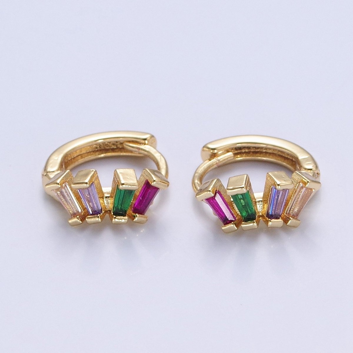 Irregular Baguette Purple Green Pink Cz Stone Huggie Earring T-523 - DLUXCA
