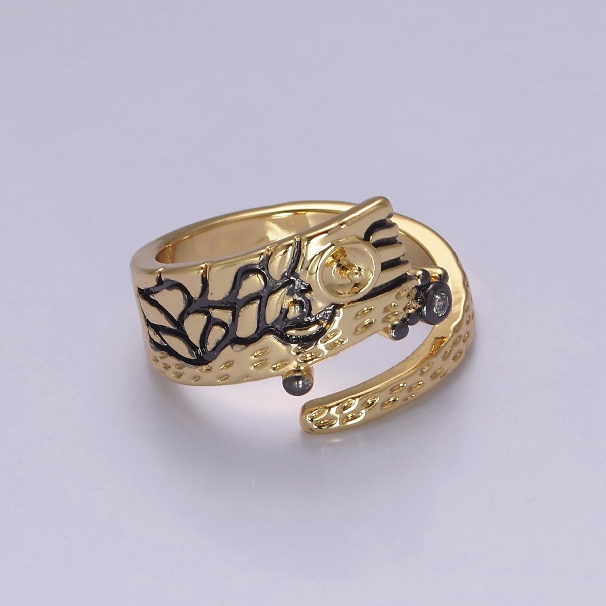 Irregular Gold Ring, Thick Band Gold Ring, Abstract Ring, Unique Design Ring Black Streetwear Cool Fashion Ring S-466 - DLUXCA