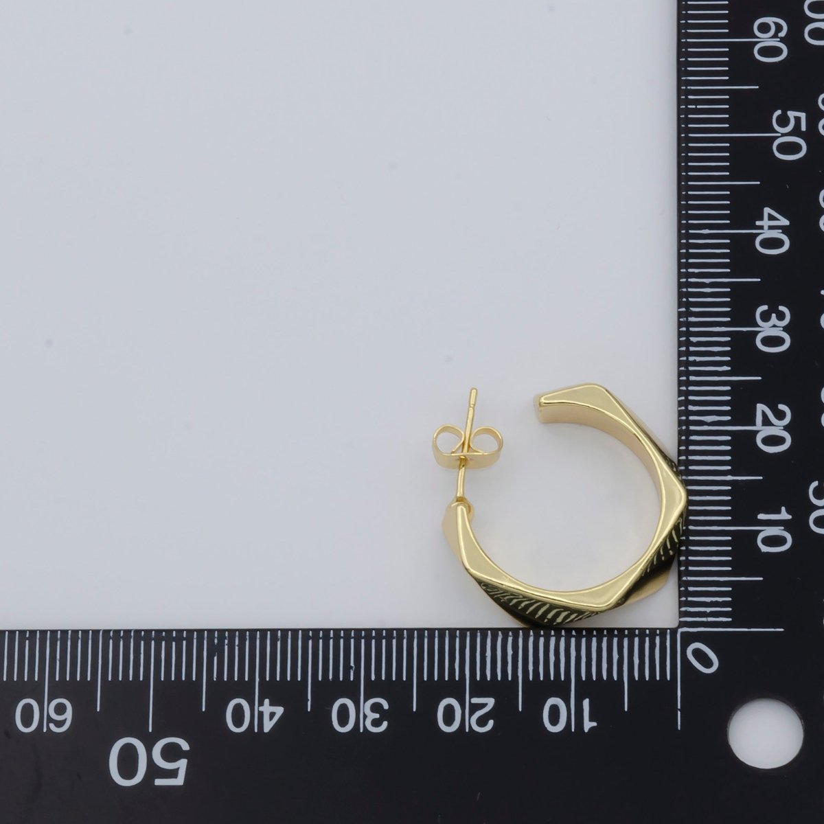 Kinked Golden C Shape Huggies Earrings, Plain Gold Geometric Casual Daily Earring Jewelry P-122 - DLUXCA