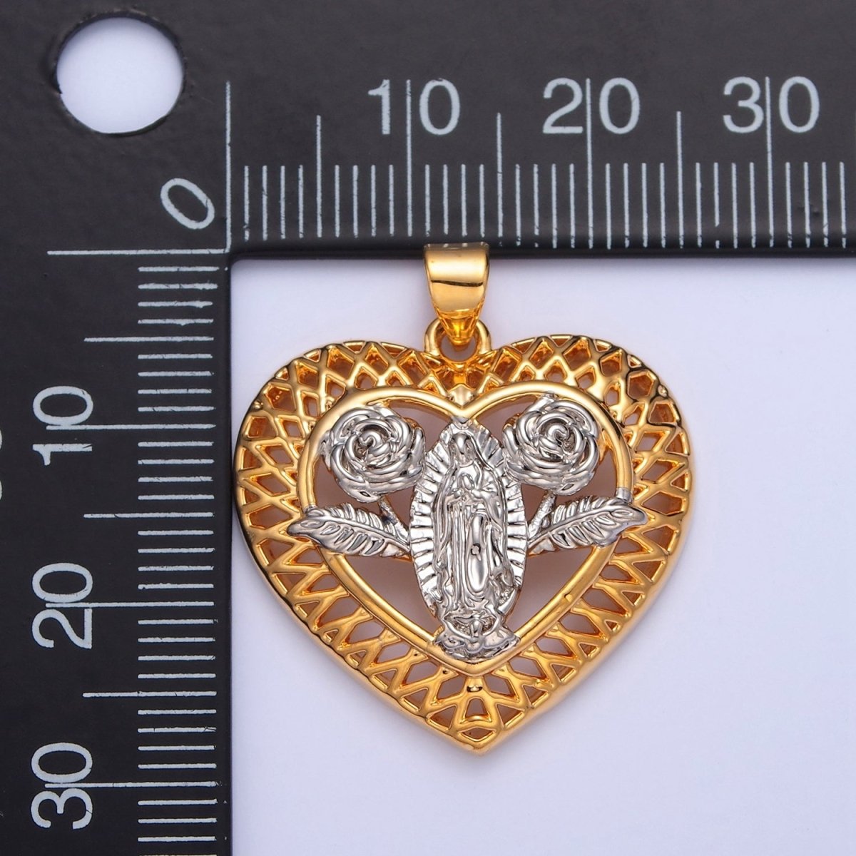 Lady Guadalupe Pendant Heart Medallion Rose Virgin Mary Charm I-314 - DLUXCA