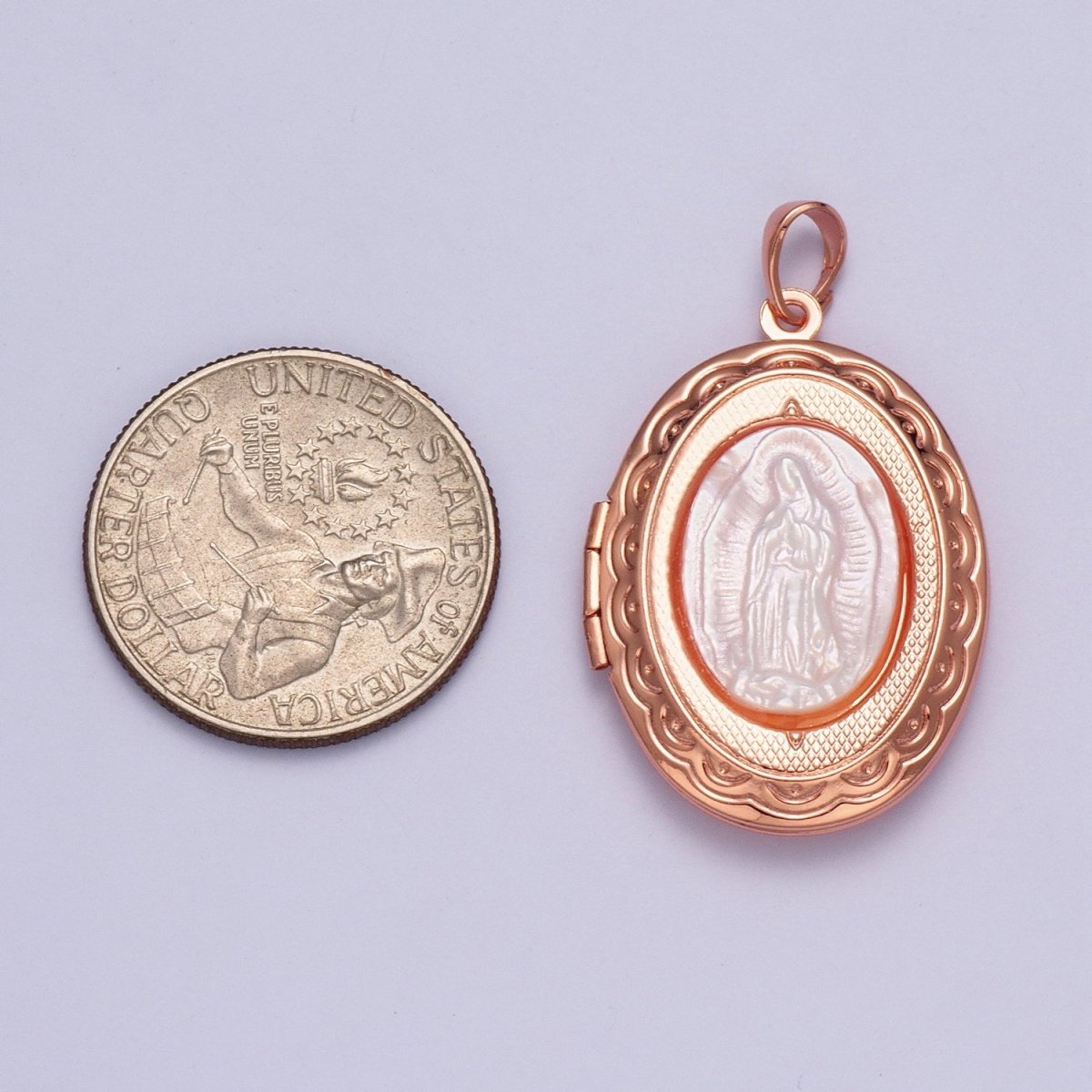 Lady of Guadalupe Detailed Double Sided Locket Pendant Open Locket Pearl Necklace Bracelet Supply | X-469 X-470 X-471