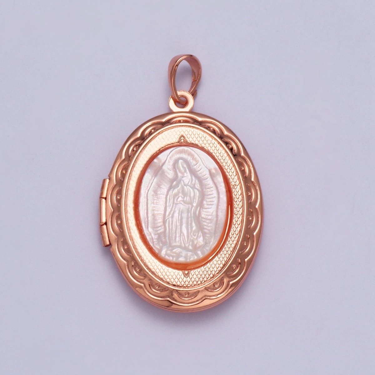 Lady of Guadalupe Detailed Double Sided Locket Pendant Open Locket Pearl Necklace Bracelet Supply | X-469 X-470 X-471