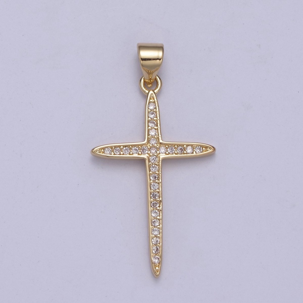 Large 14k Gold Filled CZ Micro Pave Gold Cross Shape Pendant, Gold Cross Charms H-398 - DLUXCA