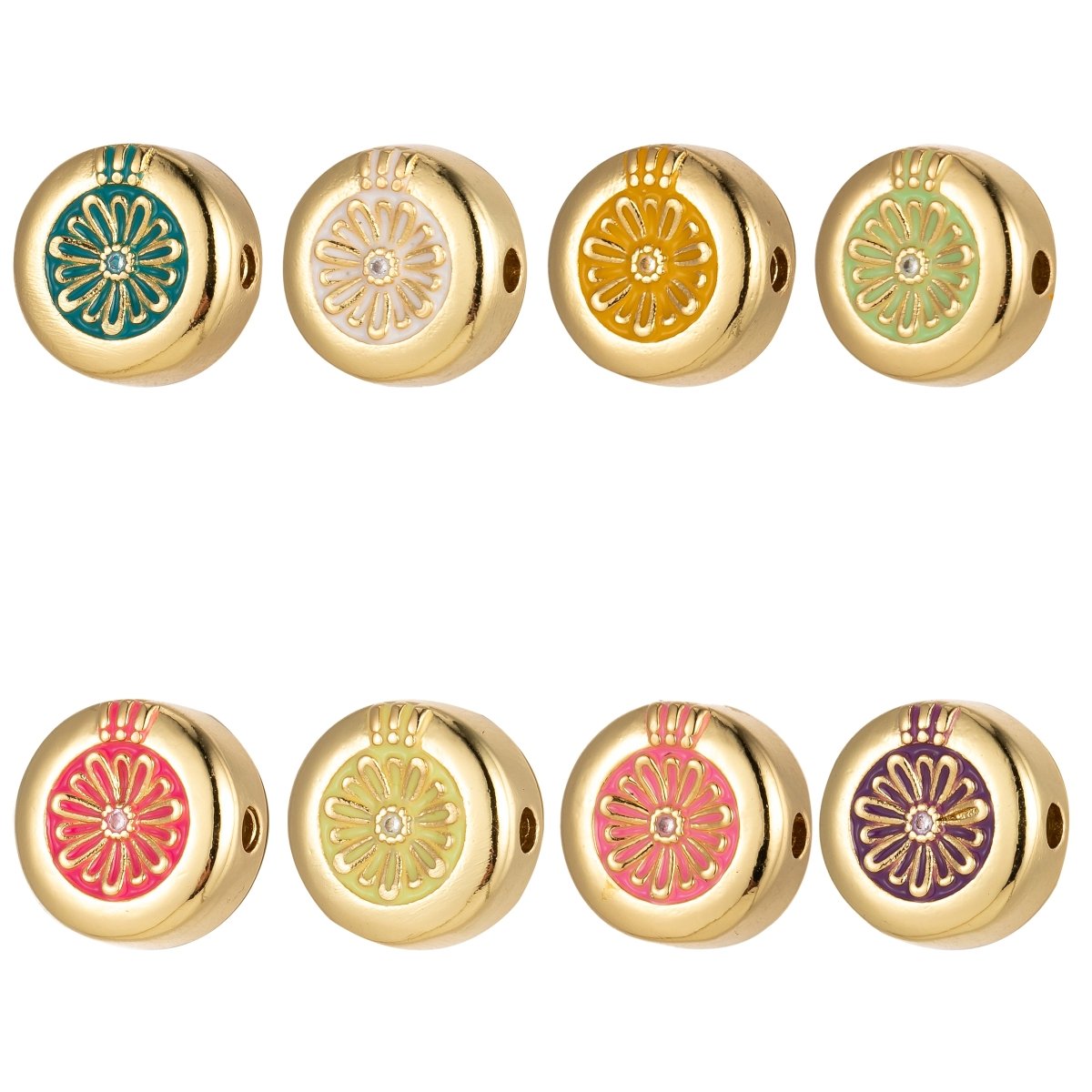 Large Hole Round Daisy Charm for Necklace Pendant Pave Beads, Flower Big Hole Spacer Beads, Large Hole Spacer Dangle Charm B-531 to B-538