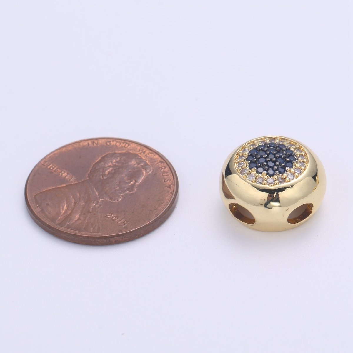 Large Hole Round Evil Eye Charm for Necklace Pendant Pave Beads, Cubic Zirconia Big Hole Spacer Beads, Large Hole Spacer Dangle Charm B-491 to B-492
