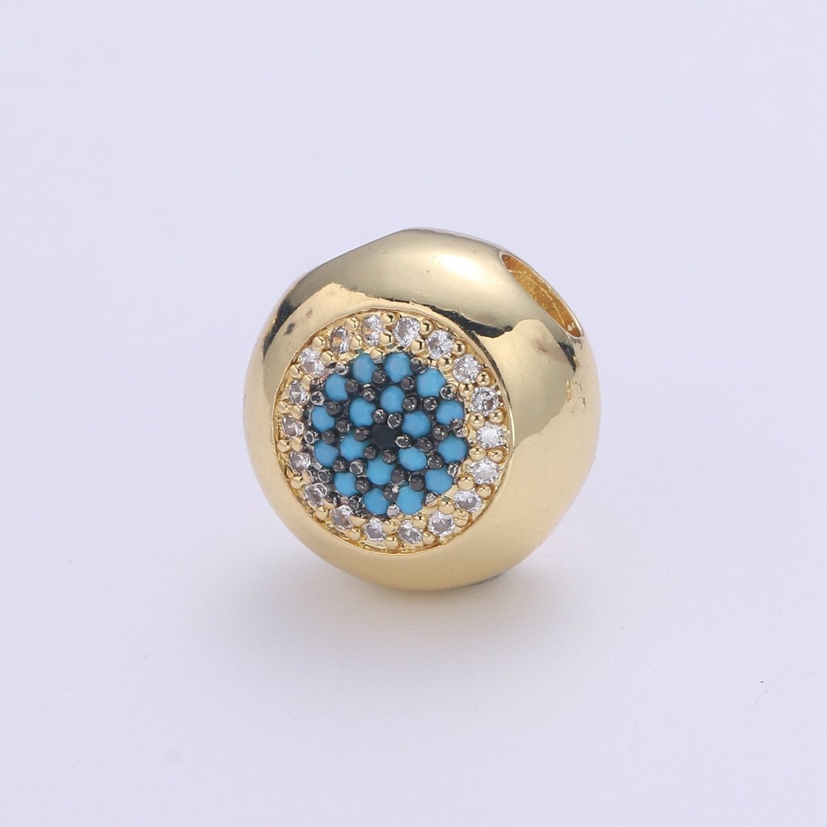 Large Hole Round Evil Eye Charm for Necklace Pendant Pave Beads, Cubic Zirconia Big Hole Spacer Beads, Large Hole Spacer Dangle Charm B-491 to B-492