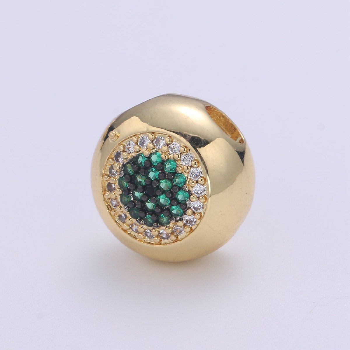 Large Hole Round Evil Eye Charm for Necklace Pendant Pave Beads, Cubic Zirconia Big Hole Spacer Beads, Large Hole Spacer Dangle Charm B-491 to B-492