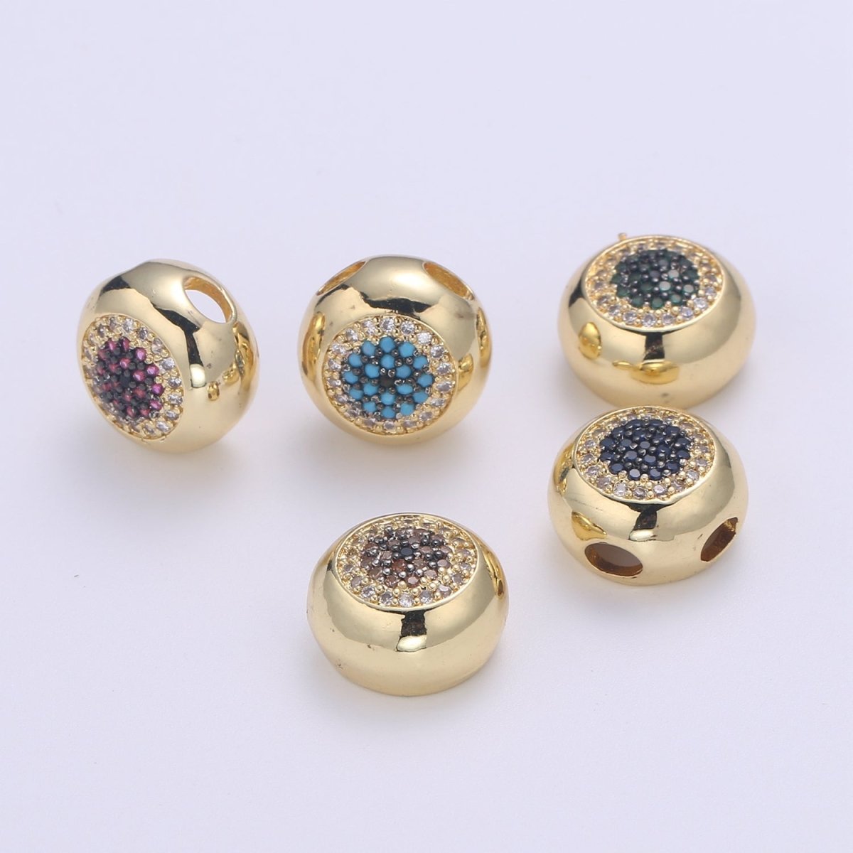 Large Hole Round Evil Eye Charm for Necklace Pendant Pave Beads, Cubic Zirconia Big Hole Spacer Beads, Large Hole Spacer Dangle Charm B-491 to B-492