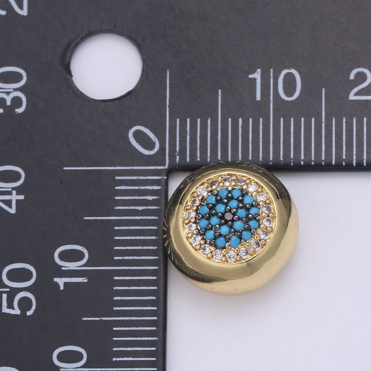 Large Hole Round Evil Eye Charm for Necklace Pendant Pave Beads, Cubic Zirconia Big Hole Spacer Beads, Large Hole Spacer Dangle Charm B-491 to B-492