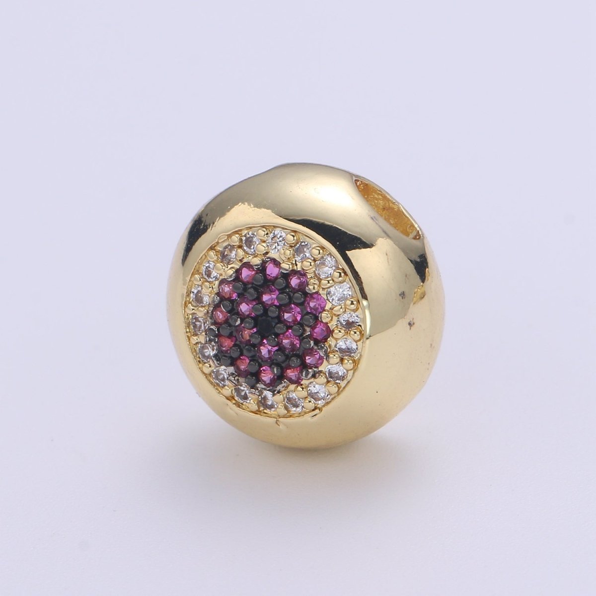 Large Hole Round Evil Eye Charm for Necklace Pendant Pave Beads, Cubic Zirconia Big Hole Spacer Beads, Large Hole Spacer Dangle Charm B-491 to B-492