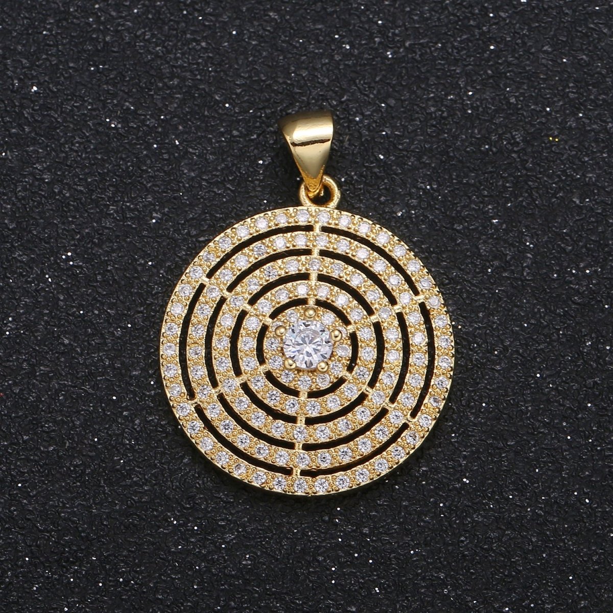 Layered Circle Rustic Coin Charm CZ Geometric Shape Micro Pave Charm Pendant GP-044