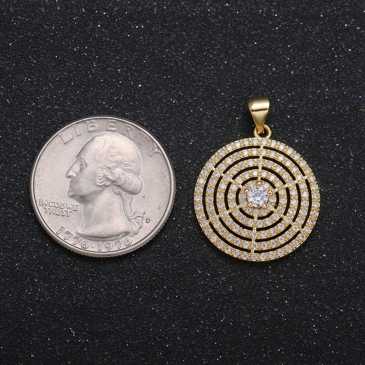 Layered Circle Rustic Coin Charm CZ Geometric Shape Micro Pave Charm Pendant GP-044