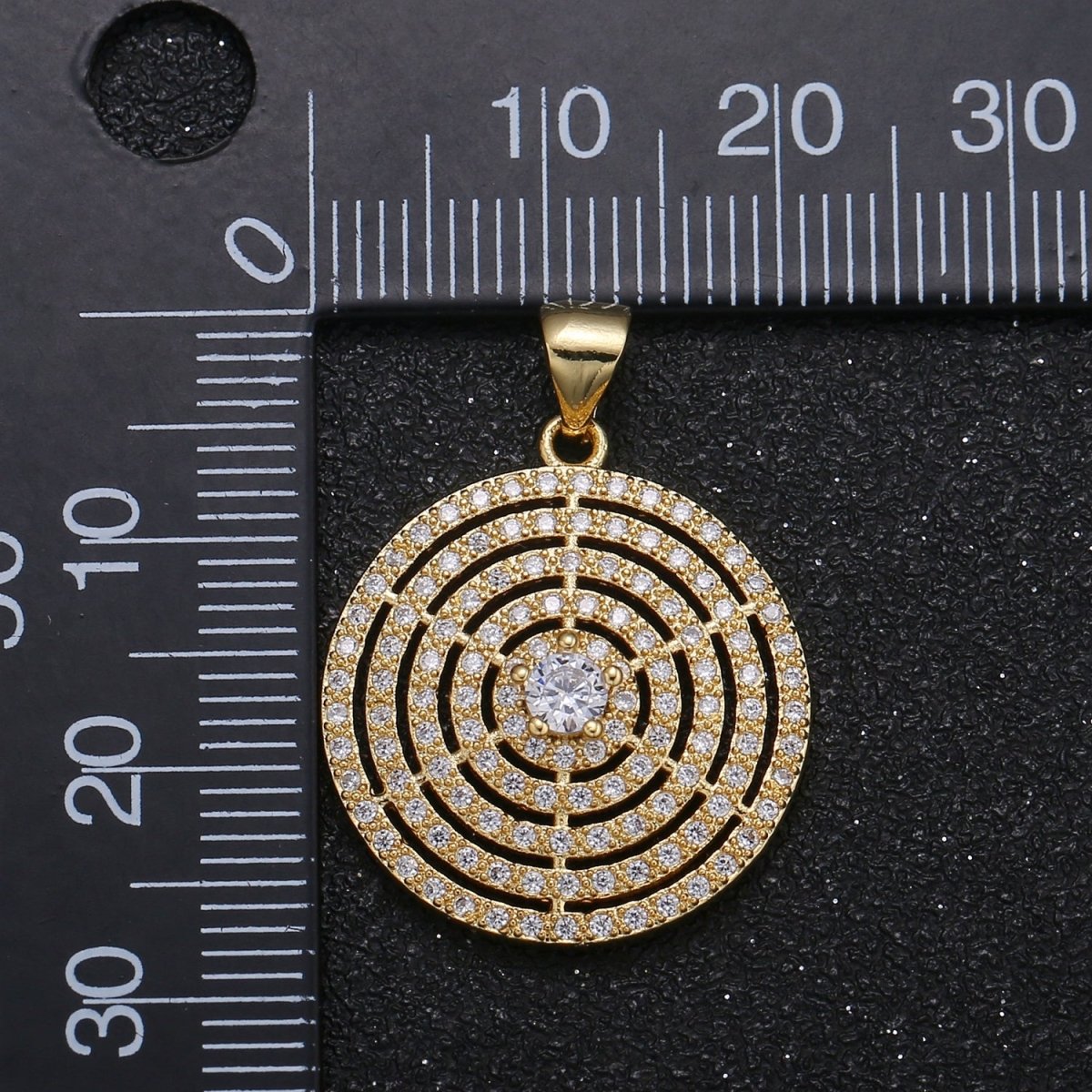 Layered Circle Rustic Coin Charm CZ Geometric Shape Micro Pave Charm Pendant GP-044