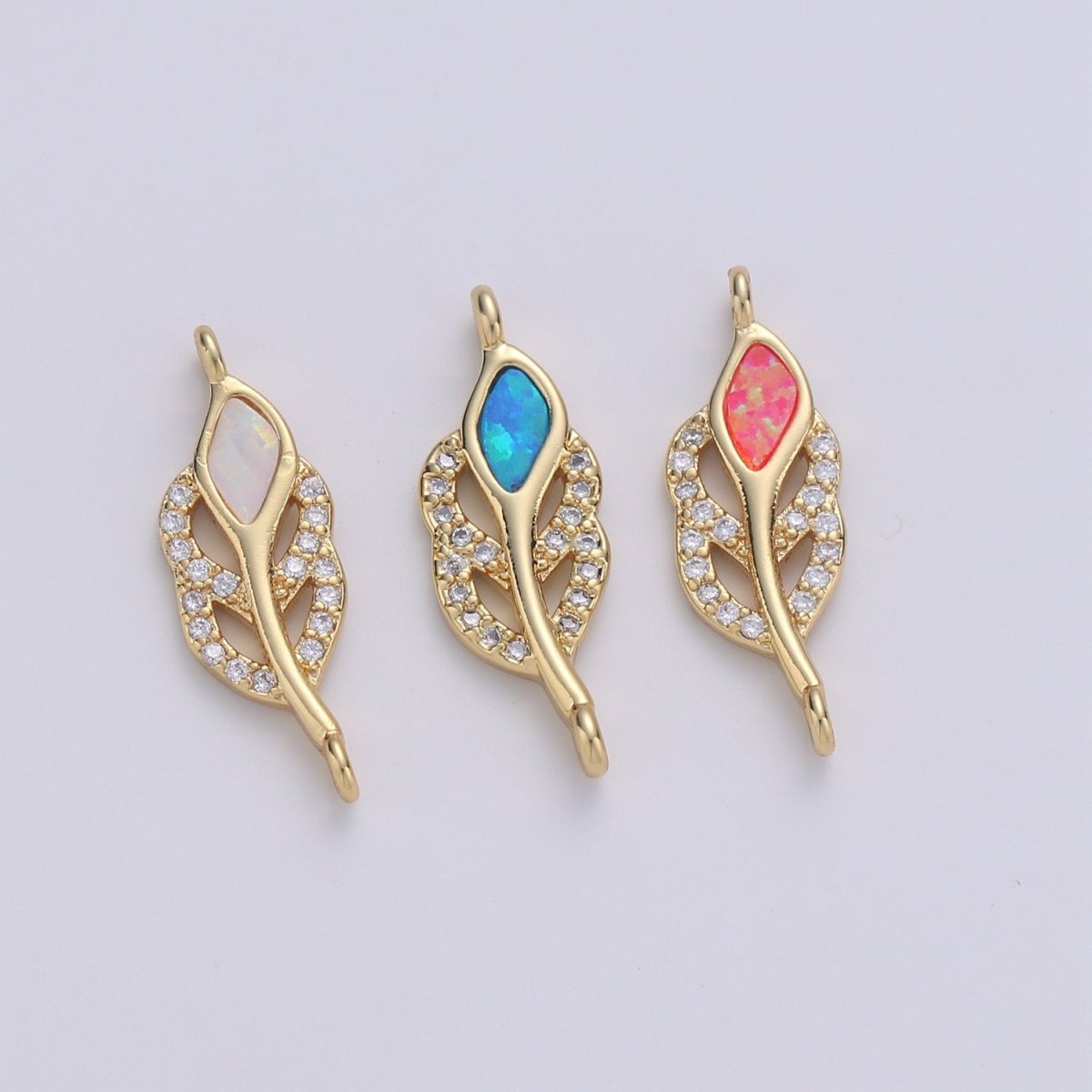 Leaf Cubic Pave 14K Gold FIlling Connector Blue Red White Dainty Connector for Necklace Bracelet Supply F-494 F-495 F-496