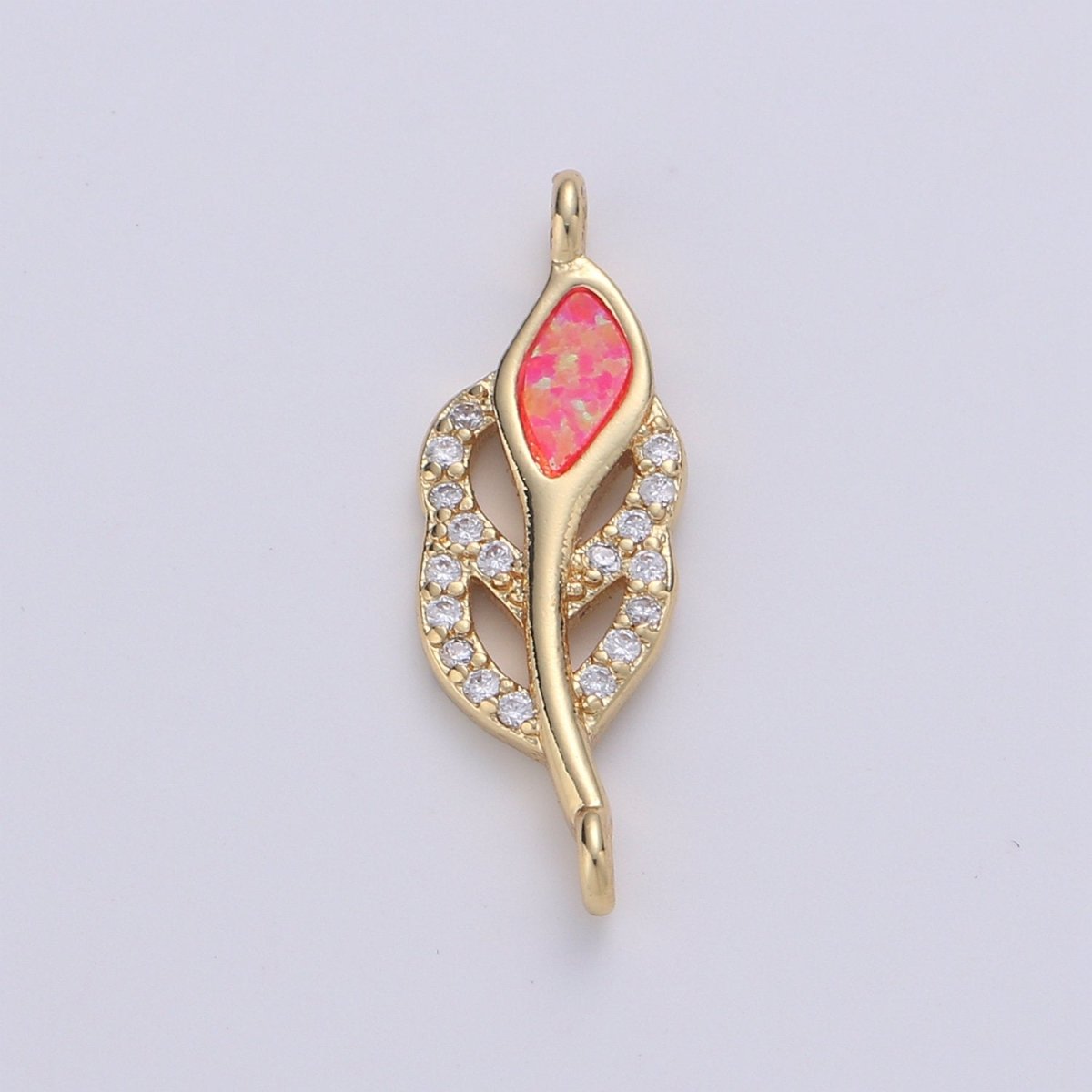 Leaf Cubic Pave 14K Gold FIlling Connector Blue Red White Dainty Connector for Necklace Bracelet Supply F-494 F-495 F-496