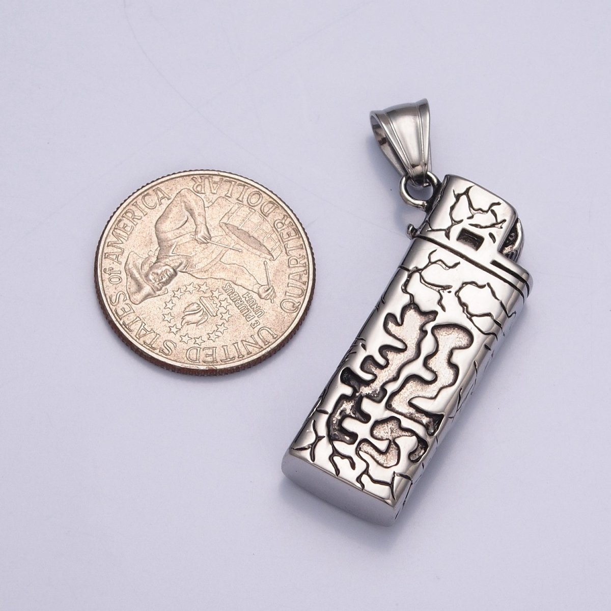 Lighter Pendant Necklace, Silver Lighter Charm Necklace for Men Jewelry X-640 - DLUXCA