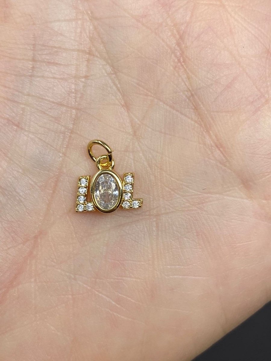 LOL Charm. Gold Best Friend Friendship Charm. Micro Pave Silver LOL Charm for bracelet necklace earring supply component D-065