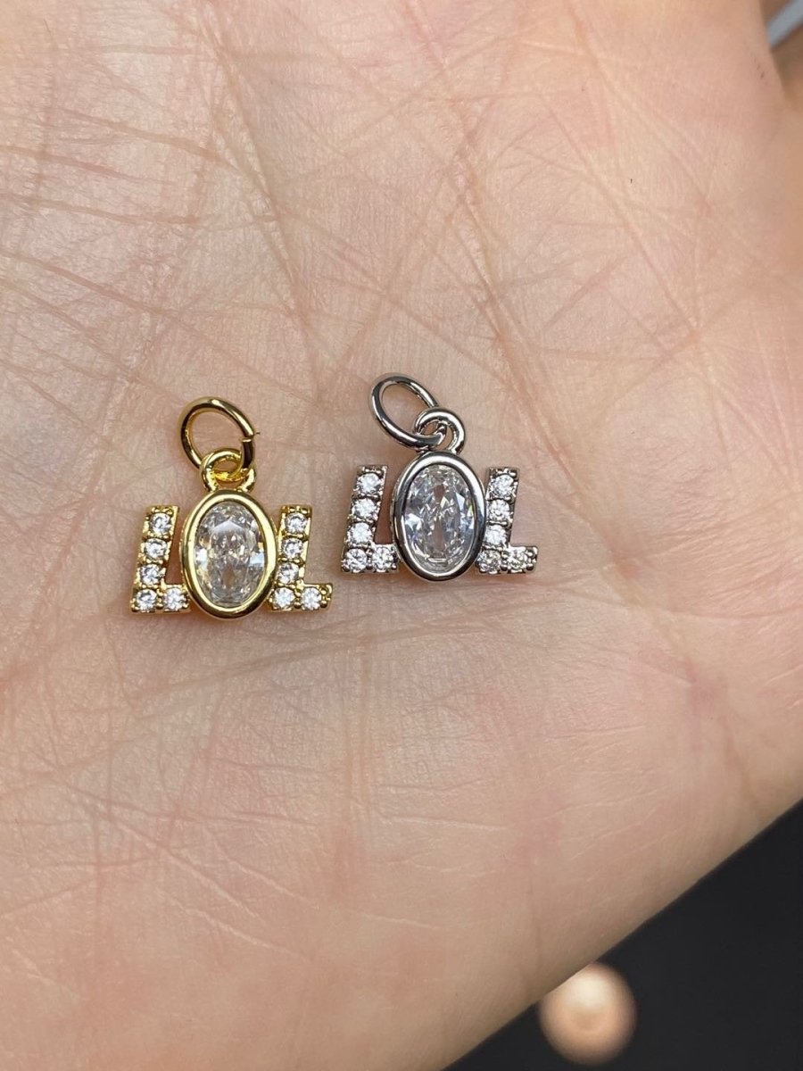 LOL Charm. Gold Best Friend Friendship Charm. Micro Pave Silver LOL Charm for bracelet necklace earring supply component D-065